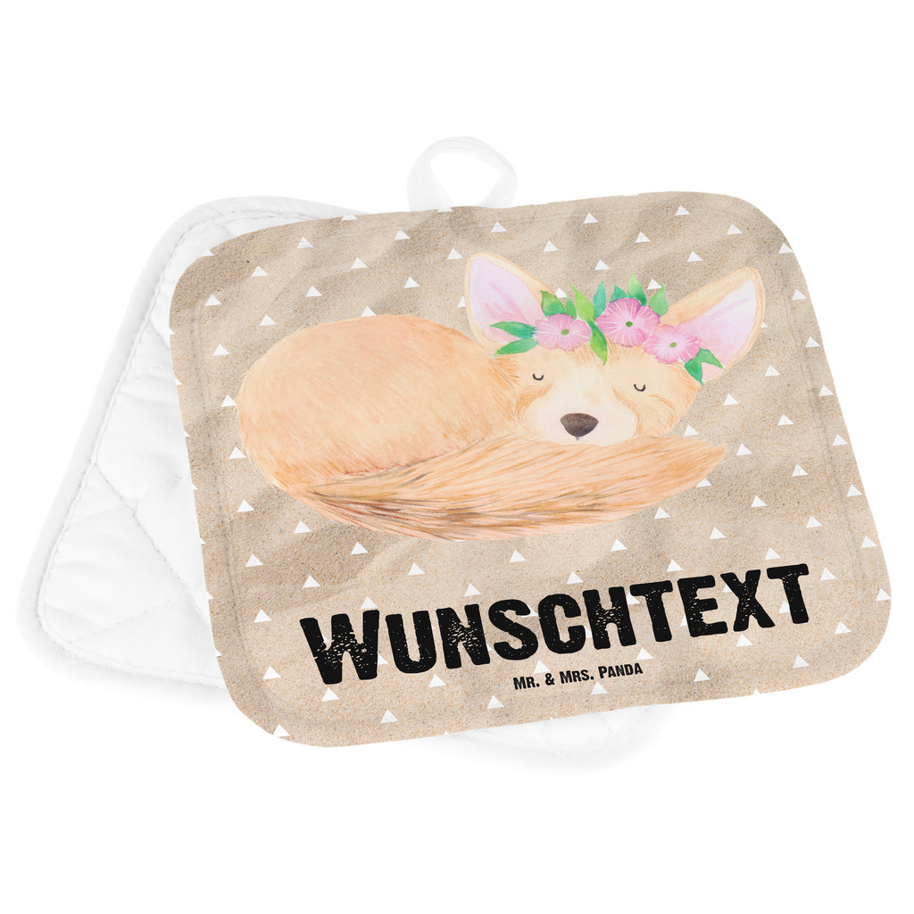 Personalisierte Topflappen Wüstenfuchs Blumenkranz Topflappen personalisiert, Personalisierte Topfuntersetzer, Personalisierter Ofenhandschuh, Topflappen Set personalisiert, Topflappen mit Namen, Namensaufdruck, Afrika, Wildtiere, Wüste, Wüstenfuchs, Blumen, Blumenkranz, Glücklich