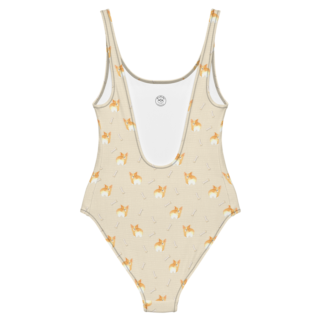 Badeanzug Corgi Po Muster Badebekleidung, Bademode, Badeanzug, Swimsuit, Rückenfreier Badeanzug, Luxus-Bademode, Hund, Hundemotiv, Haustier, Hunderasse, Tierliebhaber, Hundebesitzer, Sprüche, Corgie, Hundeliebe, Motivation, Selbstliebe, Spruch