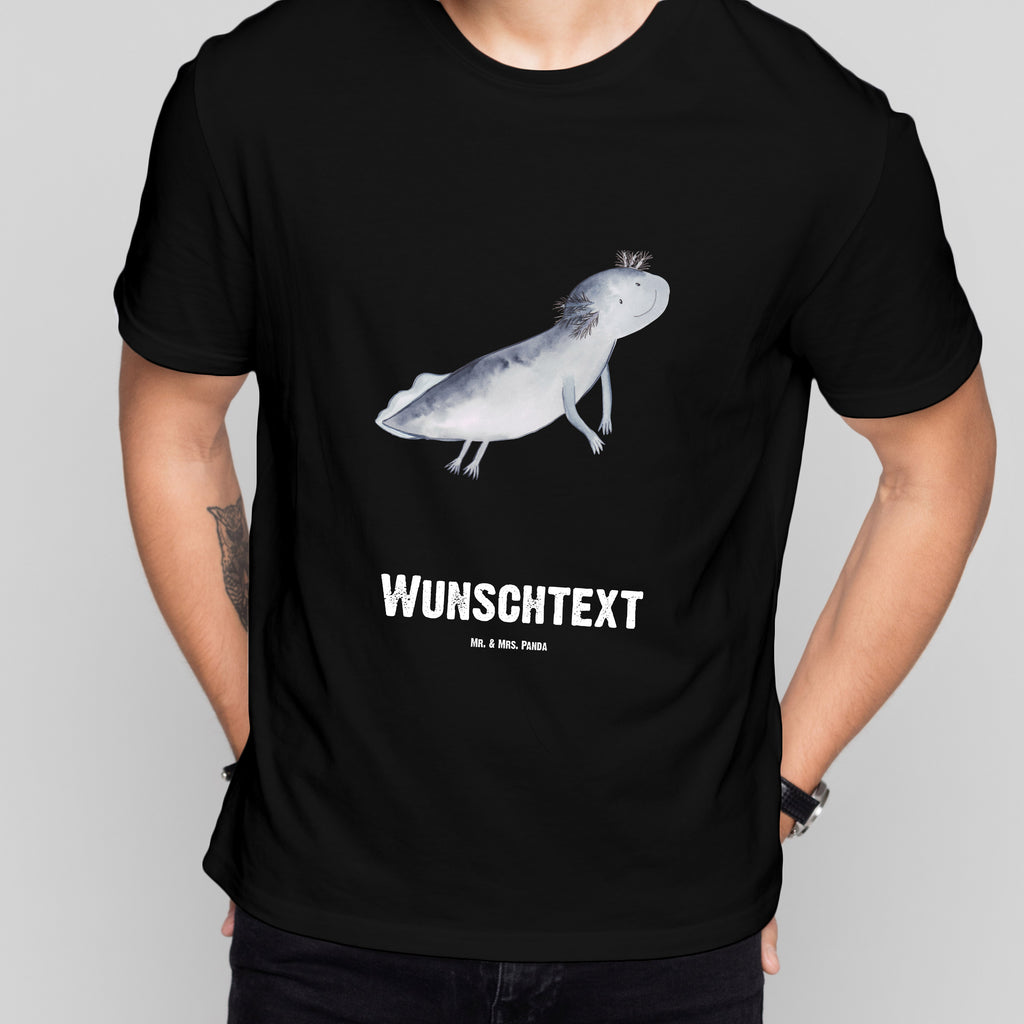 Personalisiertes T-Shirt Axolotl schwimmt T-Shirt Personalisiert, T-Shirt mit Namen, T-Shirt mit Aufruck, Männer, Frauen, Wunschtext, Bedrucken, Axolotl, Molch, Axolot, Schwanzlurch, Lurch, Lurche, Problem, Probleme, Lösungen, Motivation