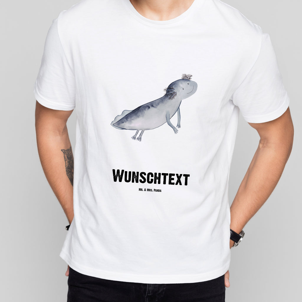 Personalisiertes T-Shirt Axolotl schwimmt T-Shirt Personalisiert, T-Shirt mit Namen, T-Shirt mit Aufruck, Männer, Frauen, Wunschtext, Bedrucken, Axolotl, Molch, Axolot, Schwanzlurch, Lurch, Lurche, Problem, Probleme, Lösungen, Motivation