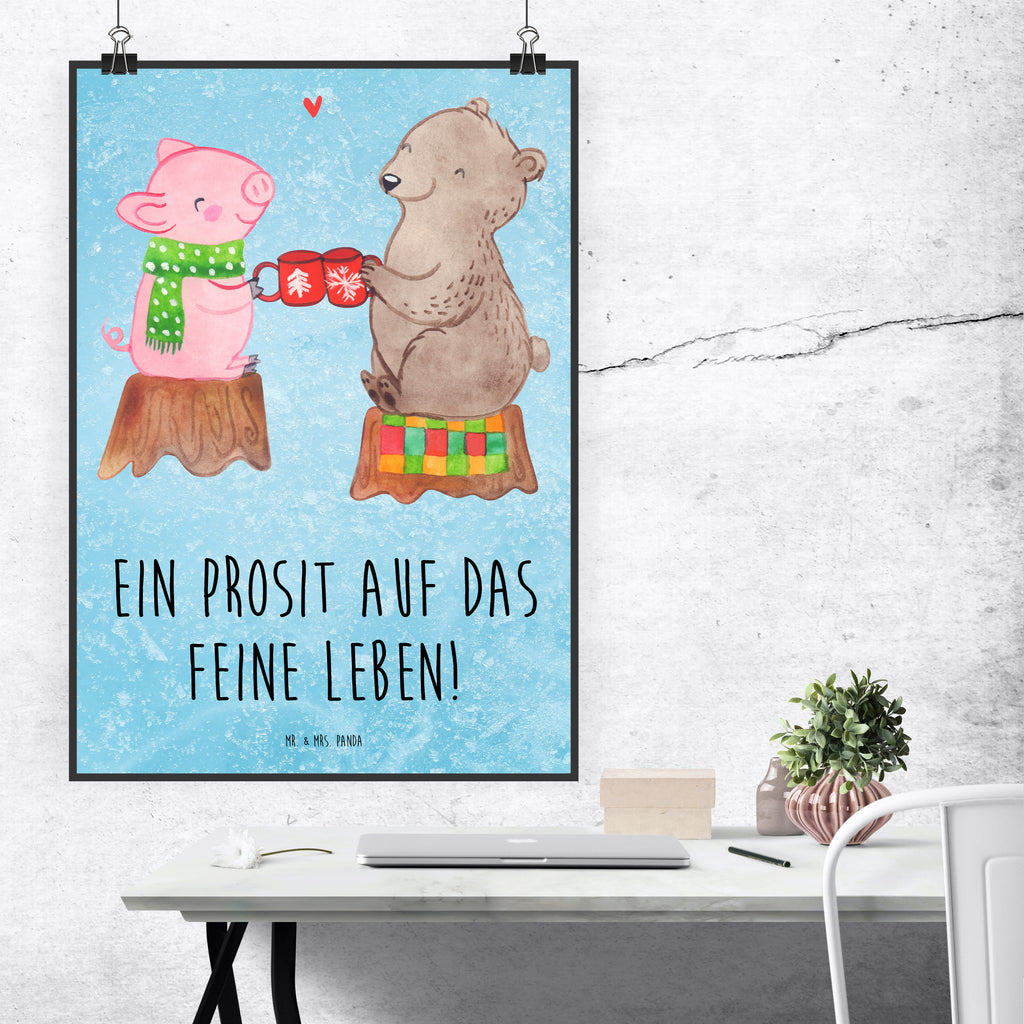 Poster Glühschwein Sause Poster, Wandposter, Bild, Wanddeko, Küchenposter, Kinderposter, Wanddeko Bild, Raumdekoration, Wanddekoration, Handgemaltes Poster, Mr. & Mrs. Panda Poster, Designposter, Kunstdruck, Posterdruck, Winter, Weihnachten, Weihnachtsdeko, Nikolaus, Advent, Heiligabend, Wintermotiv, Prost, Alles Gute, Weihnachtszeit, Schwein, Bär