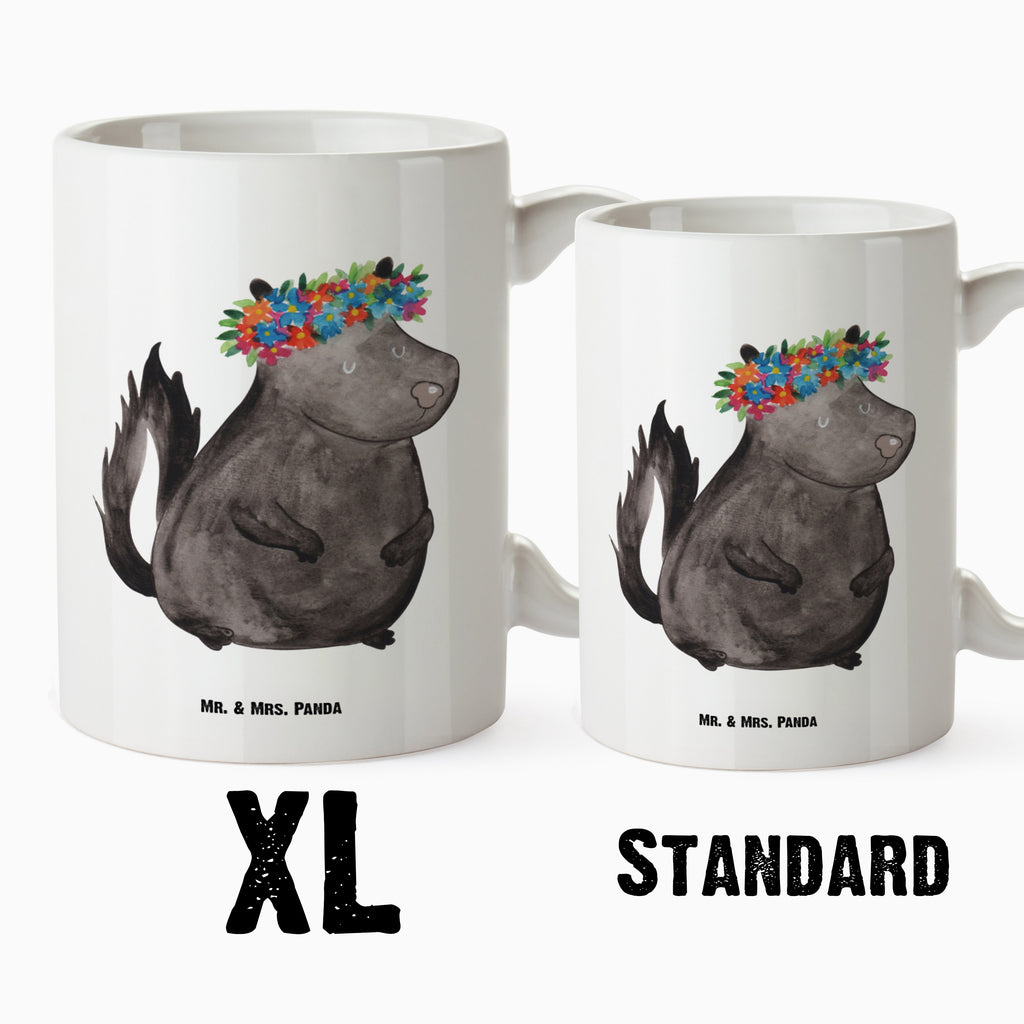 XL Tasse Stinktier Blumenmaedchen XL Tasse, Große Tasse, Grosse Kaffeetasse, XL Becher, XL Teetasse, spülmaschinenfest, Jumbo Tasse, Groß, Stinktier, Skunk, Wildtier, Raubtier, Stinker, Stinki, Yoga, Namaste, Lebe, Liebe, Lache