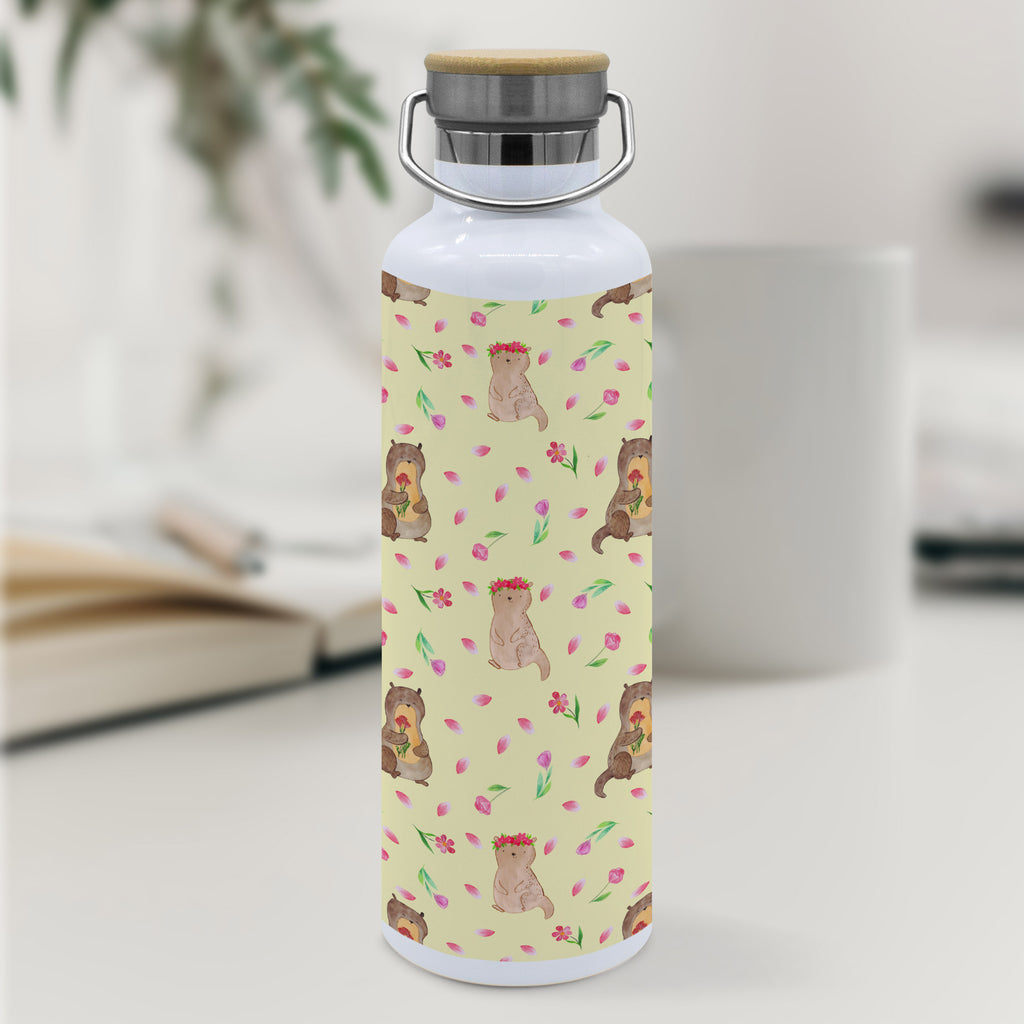 Trinkflasche Otter Blumenstrauß Muster Thermosflasche, Isolierflasche, Edelstahl, Trinkflasche, isoliert, Wamrhaltefunktion, Sportflasche, Flasche zum Sport, Sportlerflasche, Otter, Fischotter, Seeotter, Otter Seeotter See Otter