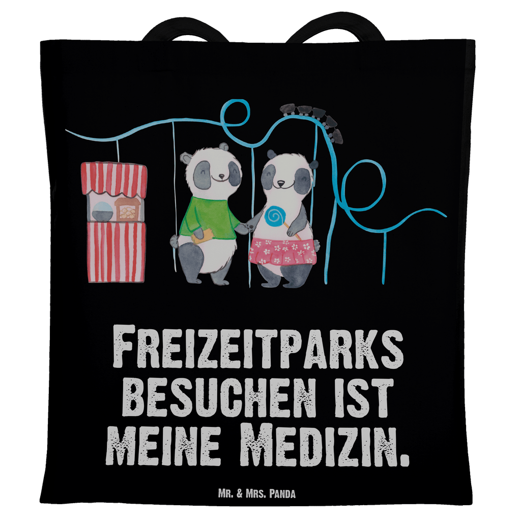 Tragetasche Pandas Freizeitpark besuchen Beuteltasche, Beutel, Einkaufstasche, Jutebeutel, Stoffbeutel, Tasche, Shopper, Umhängetasche, Strandtasche, Schultertasche, Stofftasche, Tragetasche, Badetasche, Jutetasche, Einkaufstüte, Laptoptasche, Geschenk, Sport, Sportart, Hobby, Schenken, Danke, Dankeschön, Auszeichnung, Gewinn, Sportler, Freizeitpark besuchen, Achterbahn fahren