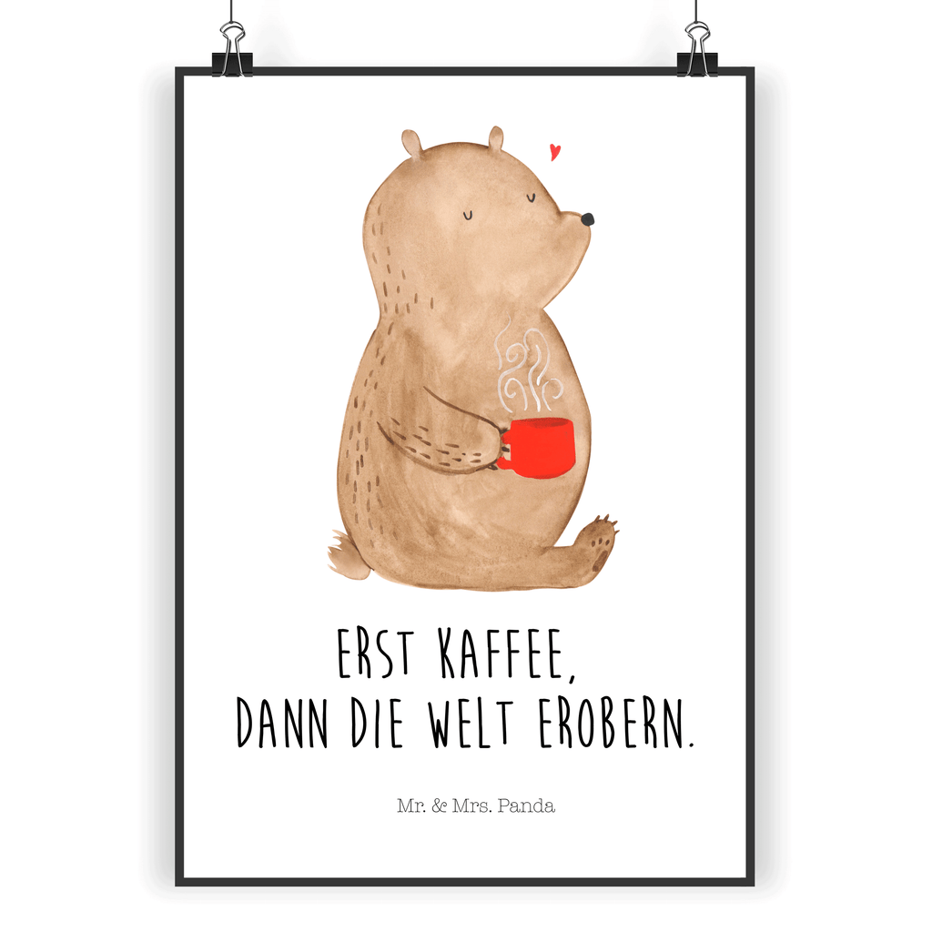 Poster Bär Kaffee Poster, Wandposter, Bild, Wanddeko, Küchenposter, Kinderposter, Wanddeko Bild, Raumdekoration, Wanddekoration, Handgemaltes Poster, Mr. & Mrs. Panda Poster, Designposter, Kunstdruck, Posterdruck, Bär, Teddy, Teddybär, Kaffee, Coffee, Bären, guten Morgen, Morgenroutine, Welt erobern, Welt retten, Motivation