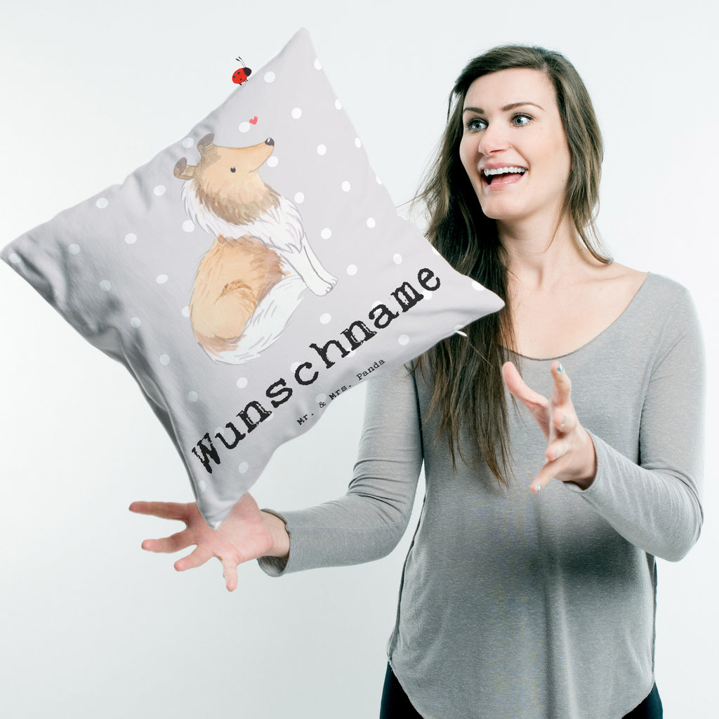 Personalisiertes Kissen Langhaar Collie Lebensretter Kissen, personalisiert, Name, Wunschname, bedrucken, Kopfkissen, Hund, Hunderasse, Rassehund, Hundebesitzer, Geschenk, Tierfreund, Schenken, Welpe, Langhaar Collie, britischer Hütehund