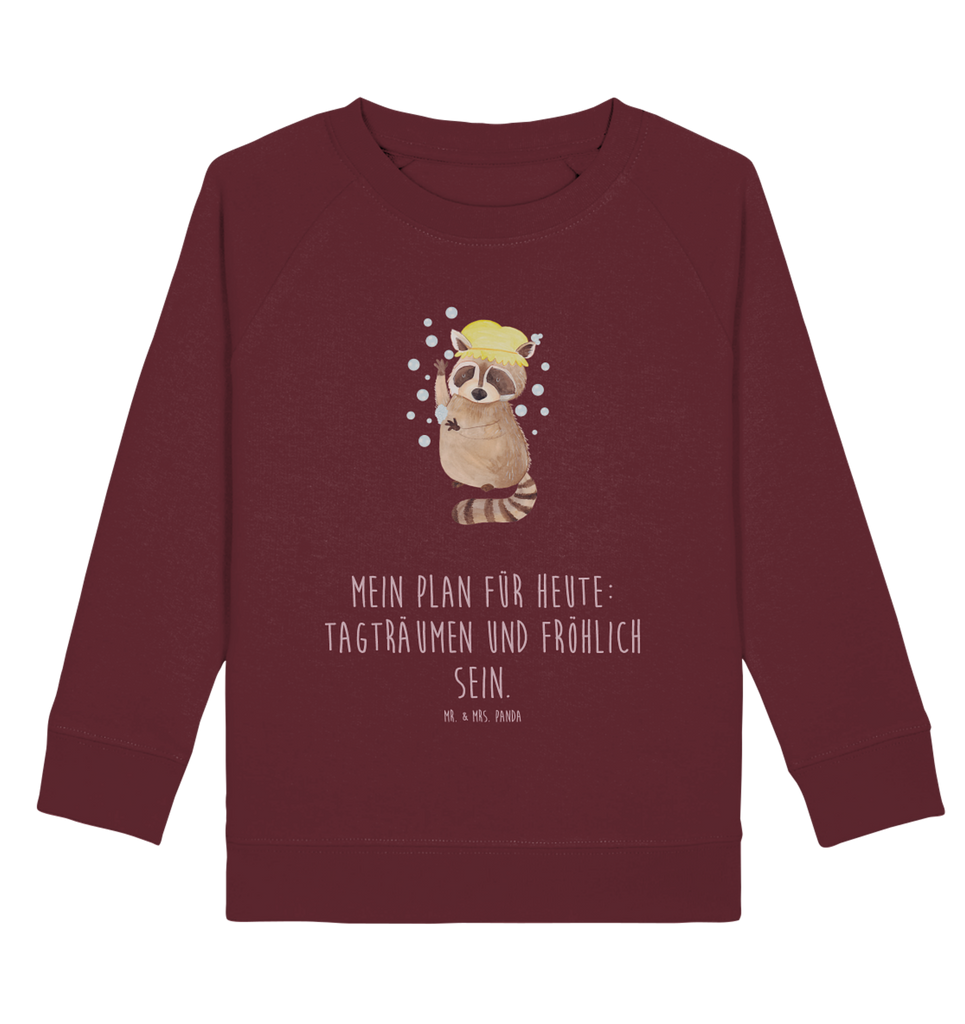 Organic Kinder Pullover Waschbär Kinder Pullover, Kinder Sweatshirt, Jungen, Mädchen, Tiermotive, Gute Laune, lustige Sprüche, Tiere, Waschbär, Tagträumen, Plan, Fröhlich, waschen, Seifenblasen