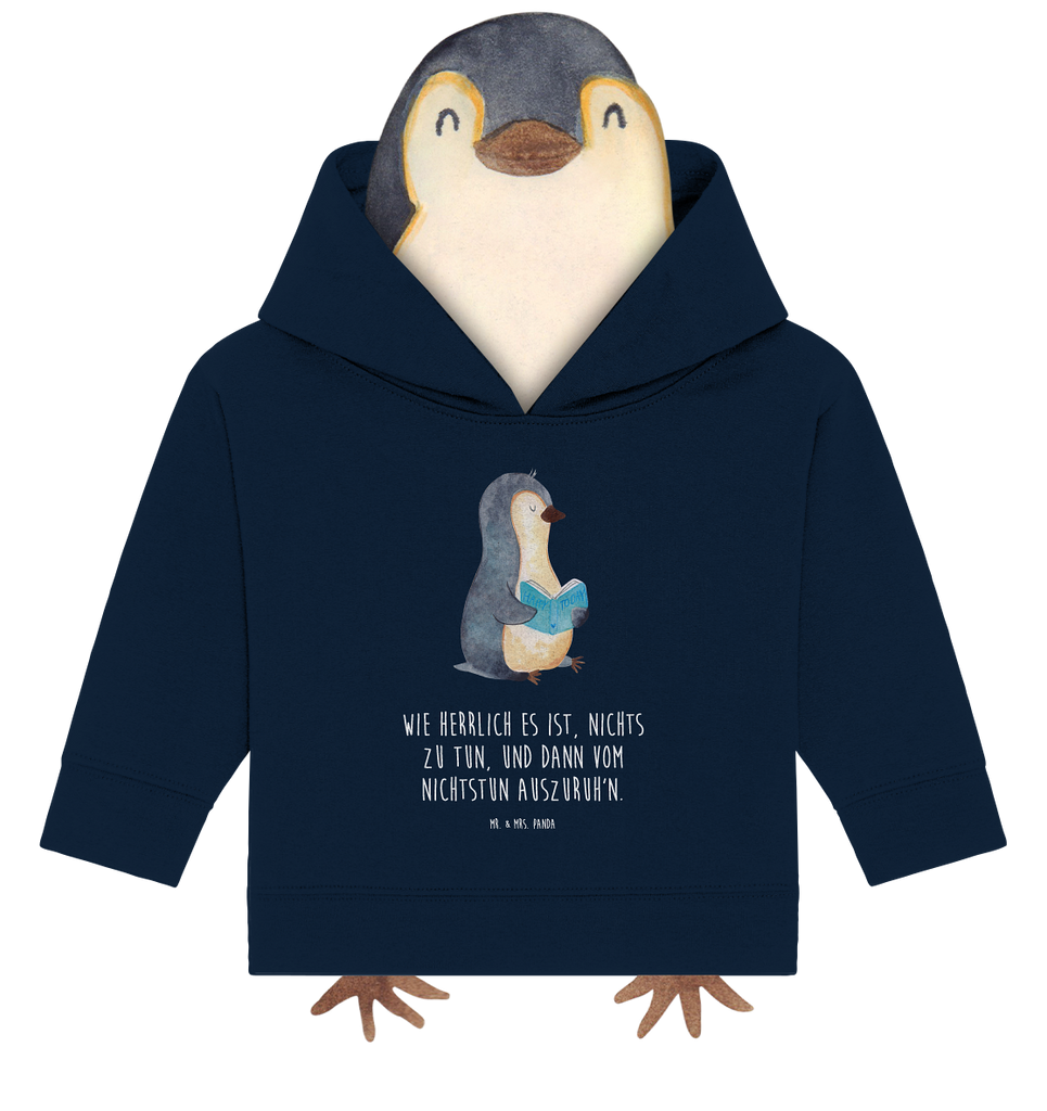 Organic Baby Hoodie Pinguin Buch Baby Kapuzenshirt, Baby Kapuzensweatshirt, Baby Hoodie, Baby Pullover, Pinguin, Pinguine, Buch, Lesen, Bücherwurm, Nichtstun, Faulenzen, Ferien, Urlaub, Freizeit