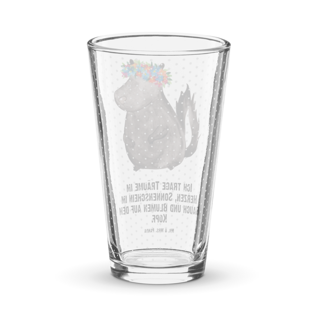 Premium Trinkglas Stinktier Blumenmaedchen Trinkglas, Glas, Pint Glas, Bierglas, Cocktail Glas, Wasserglas, Stinktier, Skunk, Wildtier, Raubtier, Stinker, Stinki, Yoga, Namaste, Lebe, Liebe, Lache