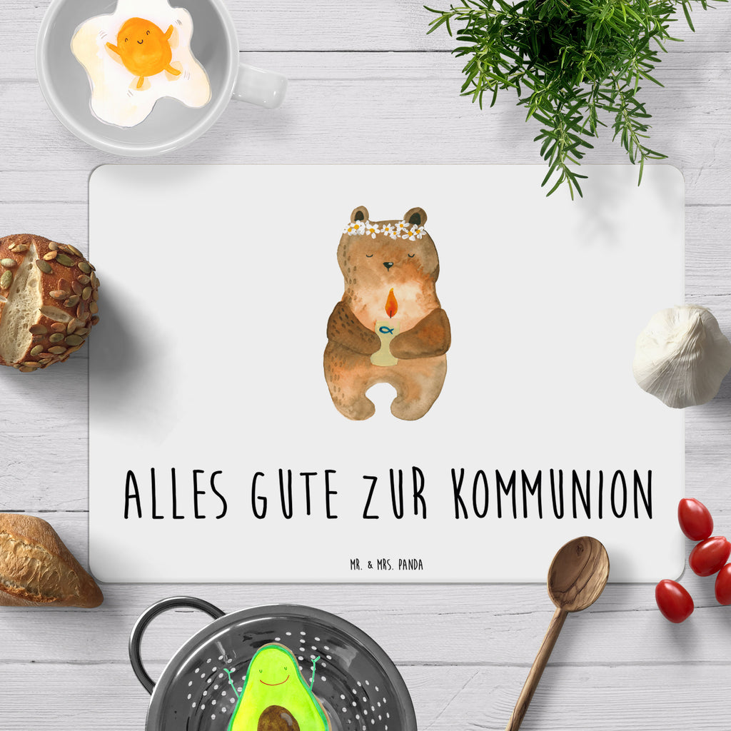 Tischset Kommunion-Bär Tischset, Tischuntersetzer, Platzset, Tischsets abwaschbar, Tischunterlage, Bär, Teddy, Teddybär, Kommunion, Gottes Segen, Taufkerze, katholisch