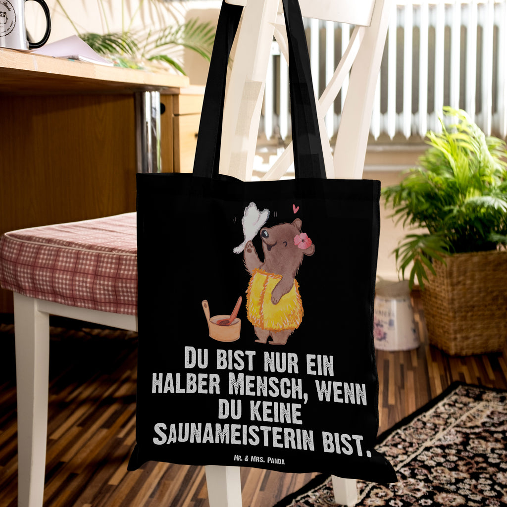 Tragetasche Saunameisterin mit Herz Beuteltasche, Beutel, Einkaufstasche, Jutebeutel, Stoffbeutel, Tasche, Shopper, Umhängetasche, Strandtasche, Schultertasche, Stofftasche, Tragetasche, Badetasche, Jutetasche, Einkaufstüte, Laptoptasche, Beruf, Ausbildung, Jubiläum, Abschied, Rente, Kollege, Kollegin, Geschenk, Schenken, Arbeitskollege, Mitarbeiter, Firma, Danke, Dankeschön