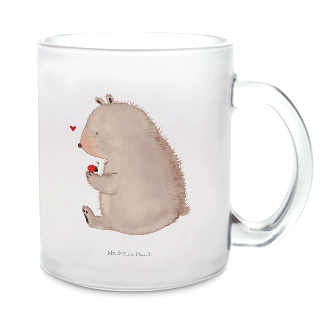 Teetasse Bär mit Marienkäfer Teetasse, Teeglas, Teebecher, Tasse mit Henkel, Tasse, Glas Teetasse, Teetasse aus Glas, Bär, Teddy, Teddybär, Marienkäfer, Liebe, Freiheit, Motivation, Das Leben ist schön