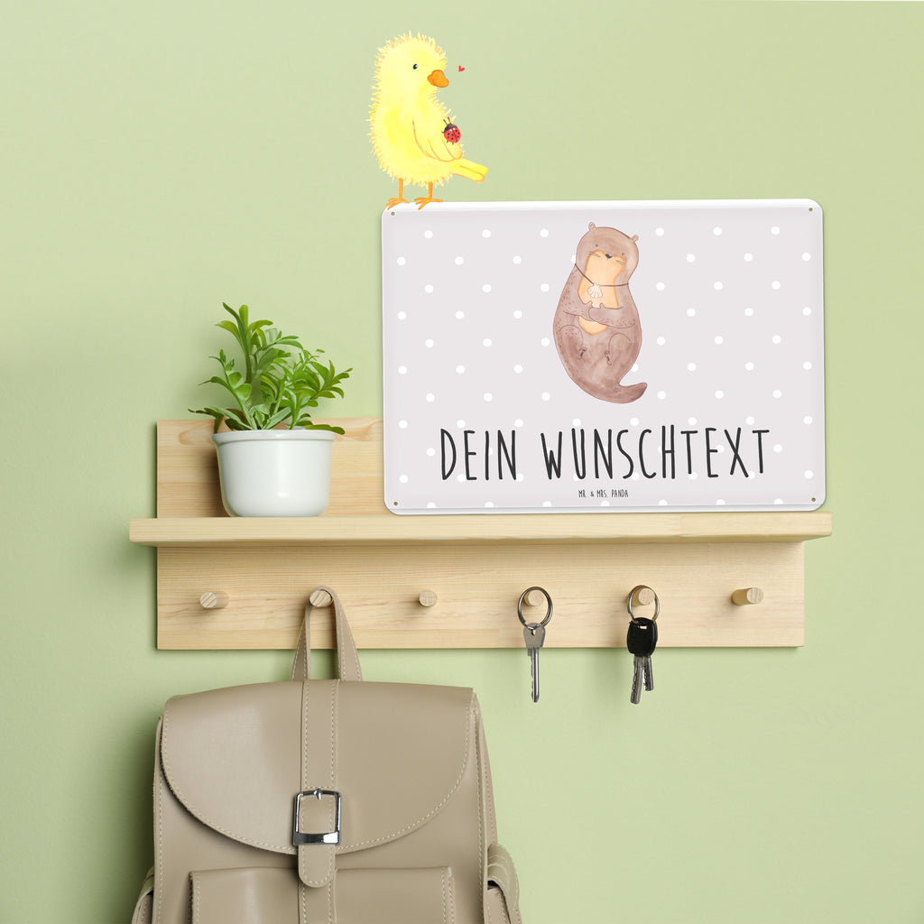 Personalisiertes Blechschild Otter Muschel Blechschild, Metallschild, Geschenk Schild, Schild, Magnet-Metall-Schild, Deko Schild, Wandschild, Wand-Dekoration, Türschild, Otter, Fischotter, Seeotter, Otterliebe, grübeln, träumen, Motivation, Tagträumen, Büro