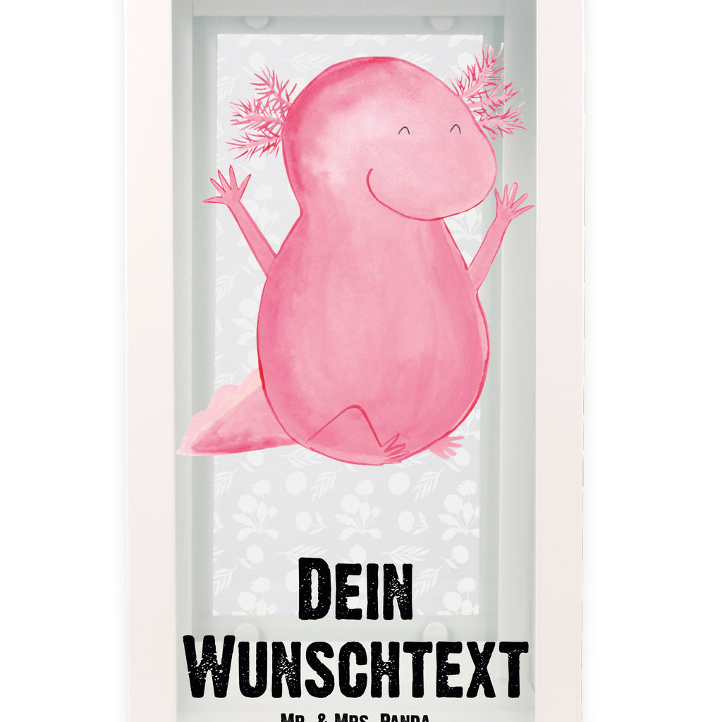 Personalisierte Deko Laterne Axolotl Hurra Gartenlampe, Gartenleuchte, Gartendekoration, Gartenlicht, Laterne kleine Laternen, XXL Laternen, Laterne groß, Axolotl, Molch, Axolot, Schwanzlurch, Lurch, Lurche, fröhlich, Spaß, Freude, Motivation, Zufriedenheit