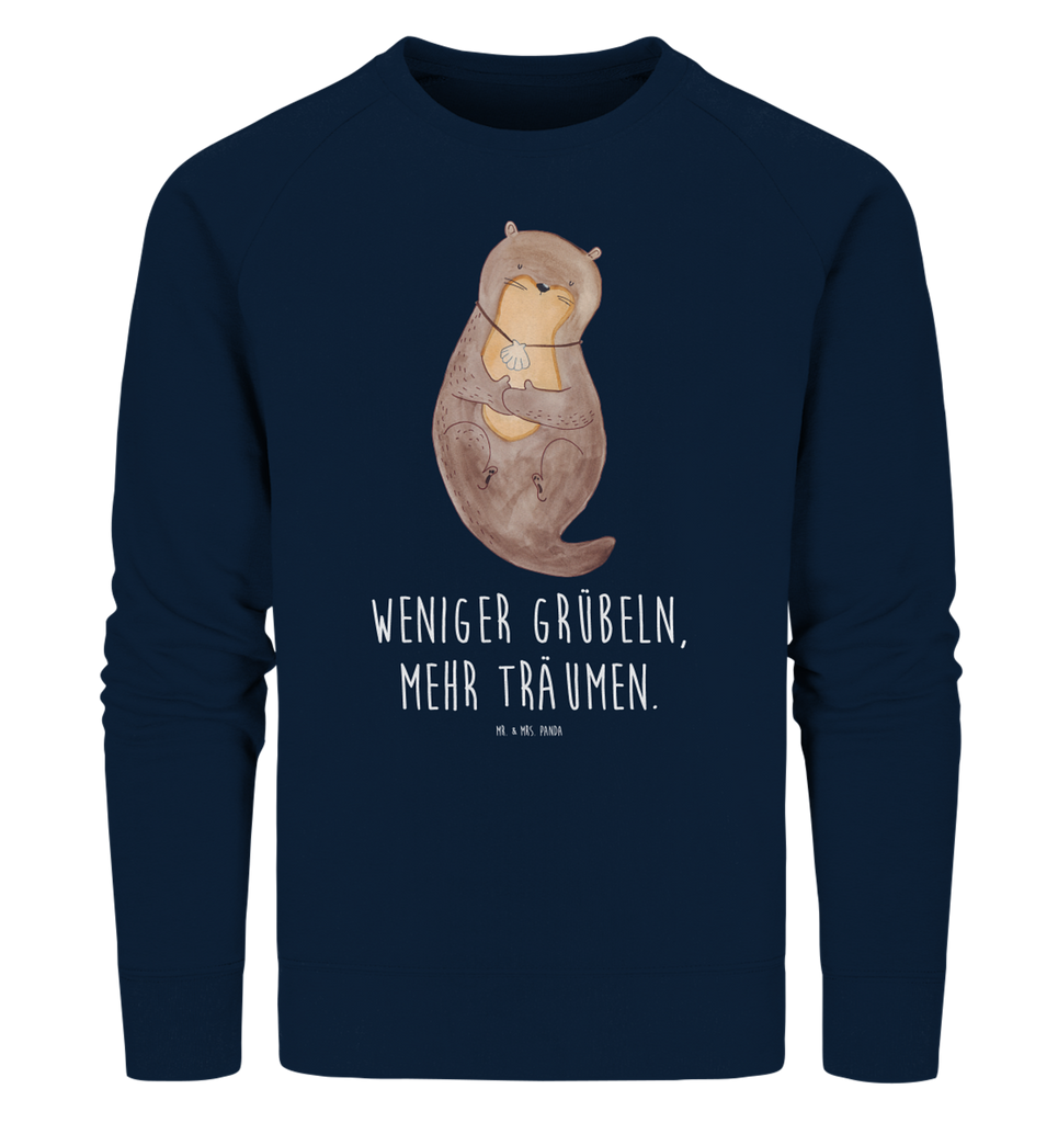 Organic Pullover Otter mit Muschelmedaillon Pullover, Pullover Männer, Pullover Frauen, Sweatshirt, Sweatshirt Männer, Sweatshirt Frauen, Unisex, Otter, Fischotter, Seeotter, Otterliebe, grübeln, träumen, Motivation, Tagträumen, Büro