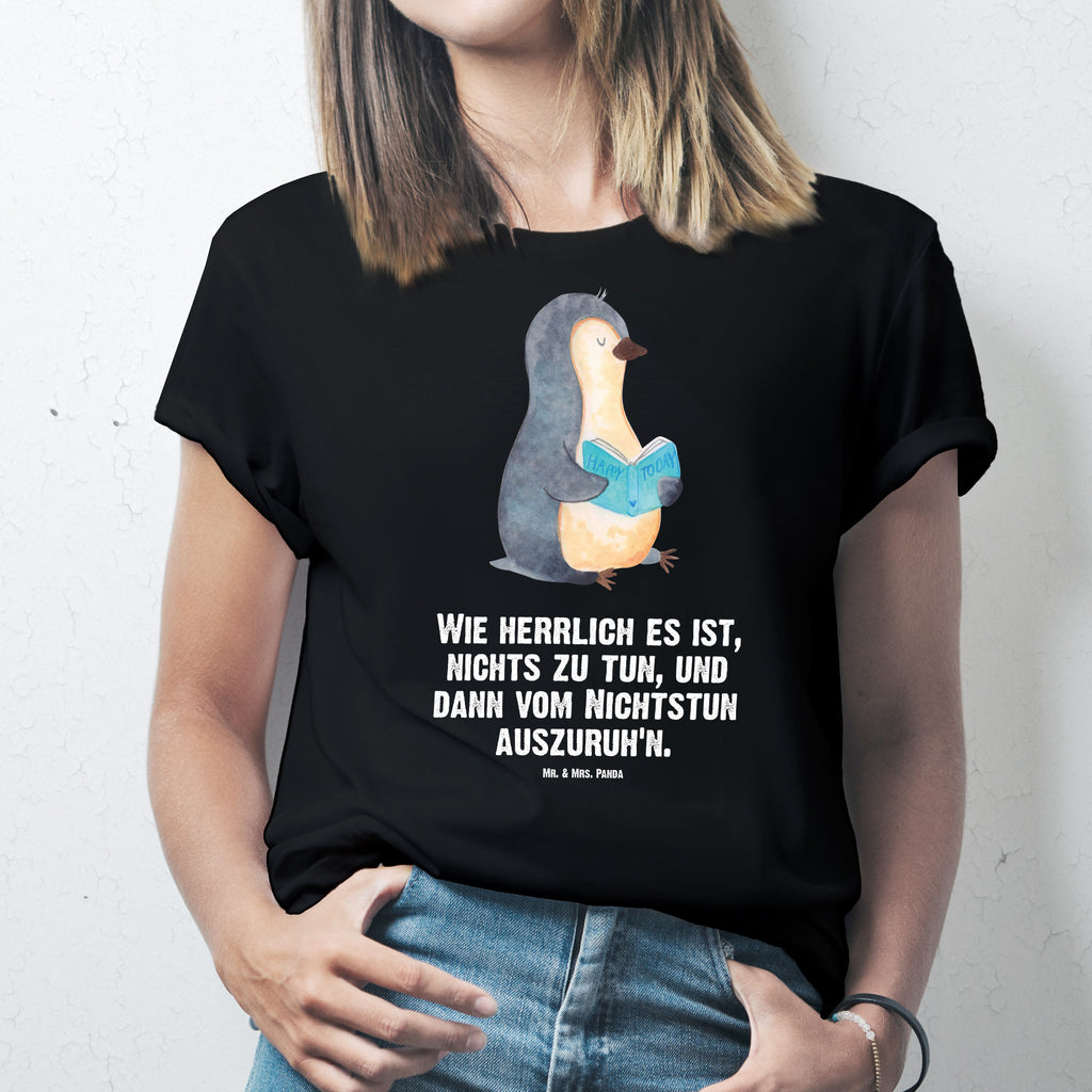 T-Shirt Standard Pinguin Buch T-Shirt, Shirt, Tshirt, Lustiges T-Shirt, T-Shirt mit Spruch, Party, Junggesellenabschied, Jubiläum, Geburstag, Herrn, Damen, Männer, Frauen, Schlafshirt, Nachthemd, Sprüche, Pinguin, Pinguine, Buch, Lesen, Bücherwurm, Nichtstun, Faulenzen, Ferien, Urlaub, Freizeit