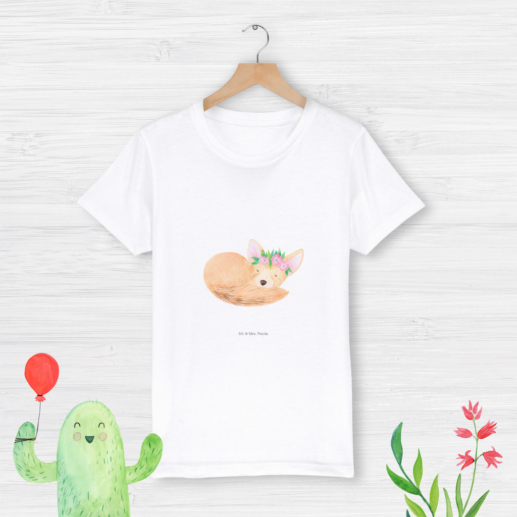 Organic Kinder T-Shirt Wüstenfuchs Blumen Kinder T-Shirt, Kinder T-Shirt Mädchen, Kinder T-Shirt Jungen, Afrika, Wildtiere, Wüste, Wüstenfuchs, Blumen, Blumenkranz, Glücklich