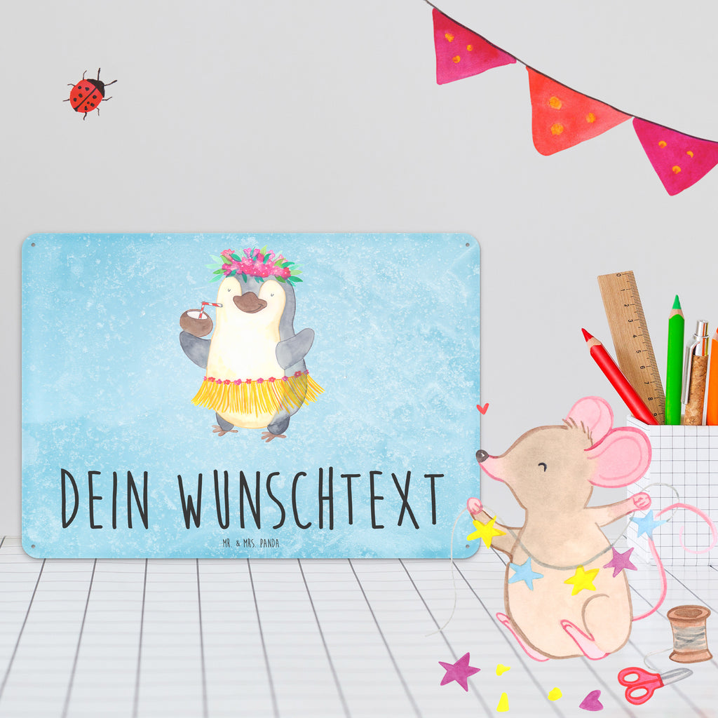 Personalisiertes Blechschild Pinguin Kokosnuss Blechschild, Metallschild, Geschenk Schild, Schild, Magnet-Metall-Schild, Deko Schild, Wandschild, Wand-Dekoration, Türschild, Pinguin, Aloha, Hawaii, Urlaub, Kokosnuss, Pinguine