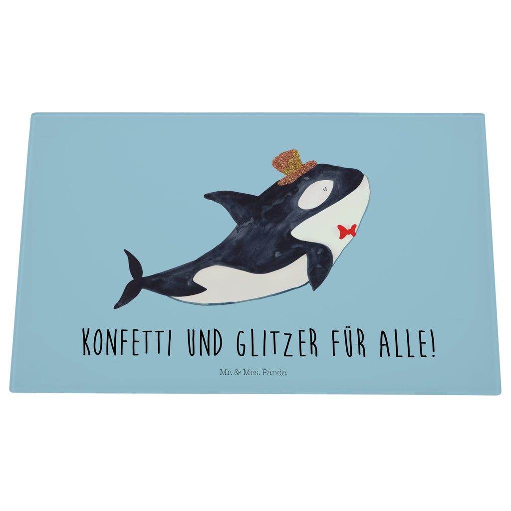 Glasschneidebrett Orca Zylinder Glasschneidebrett, Schneidebrett, Meerestiere, Meer, Urlaub, Narwal, Glitter, Konfetti, Glitzer, Geburtstag, Feier, Fete, Fest, Glückwunsch, Orca