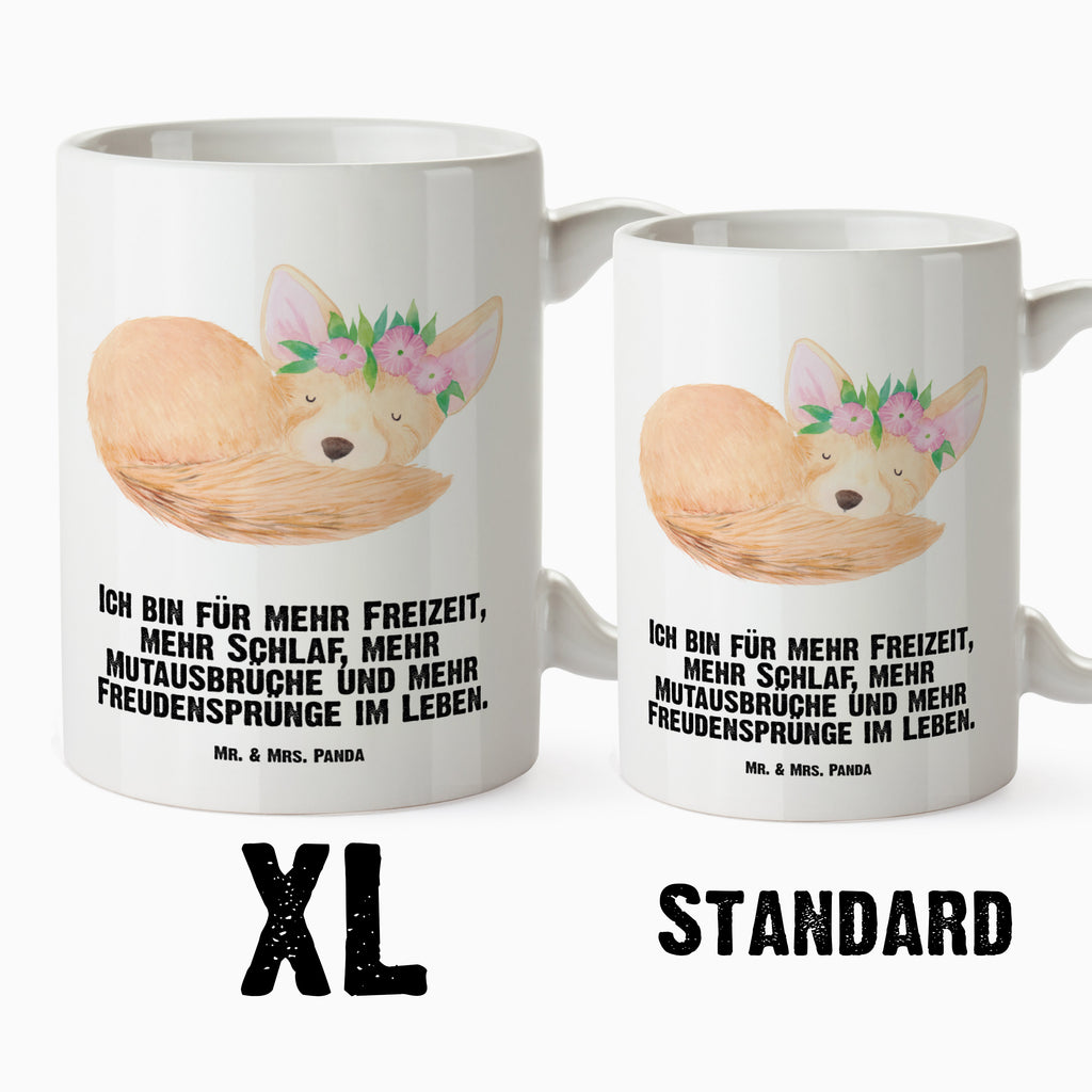 XL Tasse Wüstenfuchs Blumenkranz XL Tasse, Große Tasse, Grosse Kaffeetasse, XL Becher, XL Teetasse, spülmaschinenfest, Jumbo Tasse, Groß, Afrika, Wildtiere, Wüste, Wüstenfuchs, Blumen, Blumenkranz, Glücklich