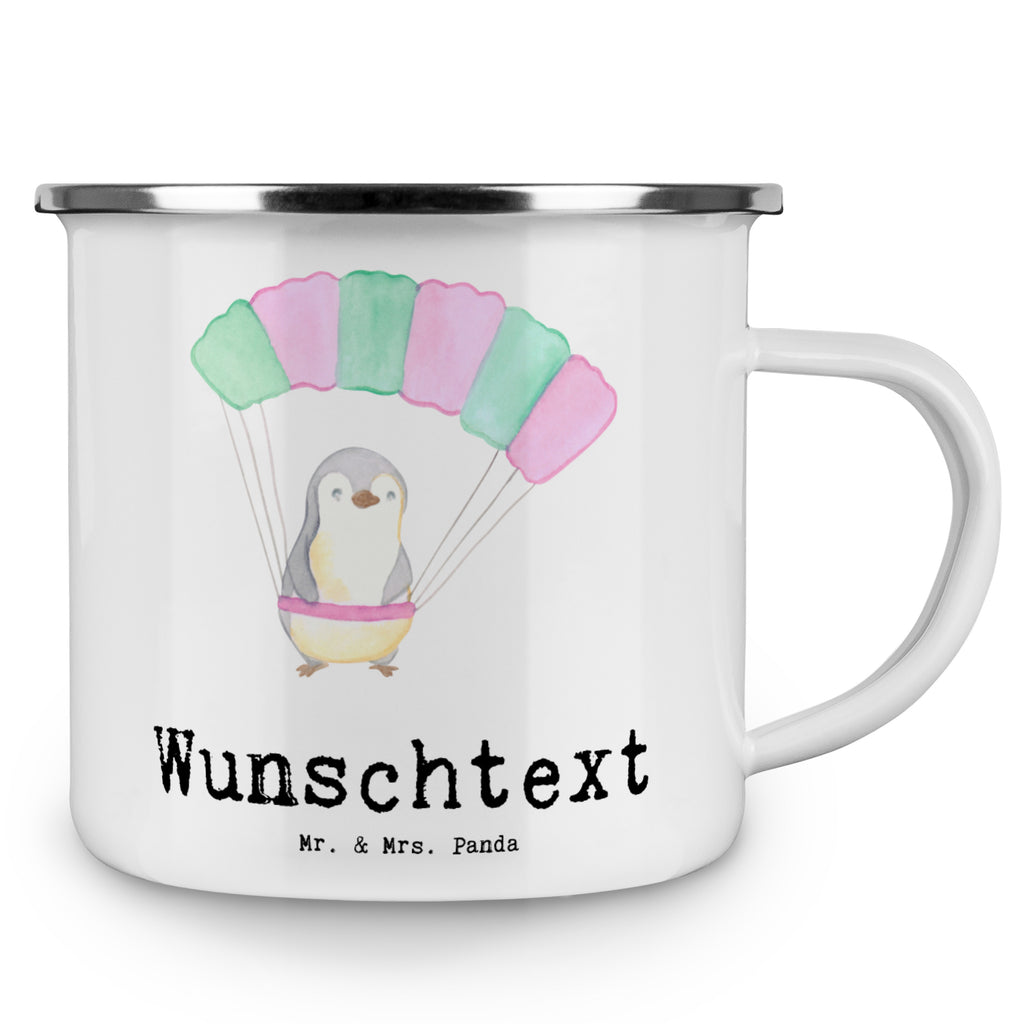 Personalisierte Emaille Tasse Pinguin Fallschirm springen Emaille Tasse personalisiert, Emaille Tasse mit Namen, Campingtasse personalisiert, Namenstasse, Campingtasse bedrucken, Campinggeschirr personalsisert, tasse mit namen, personalisierte tassen, personalisierte tasse, tasse selbst gestalten, tasse bedrucken, tassen bedrucken, Geschenk, Sport, Sportart, Hobby, Schenken, Danke, Dankeschön, Auszeichnung, Gewinn, Sportler, Fallschirmspringen, Skydive, Fallschirmsprung