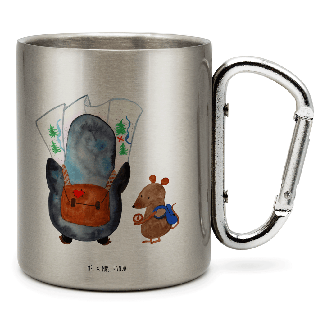 Edelstahlbecher Pinguin & Maus Wanderer Edelstahltasse, Karabiner, Edelstahlbecher, Outdoor, Camping, Tasse, Becher, Pinguin, Pinguine, Abenteurer, Abenteuer, Roadtrip, Ausflug, Wanderlust, wandern