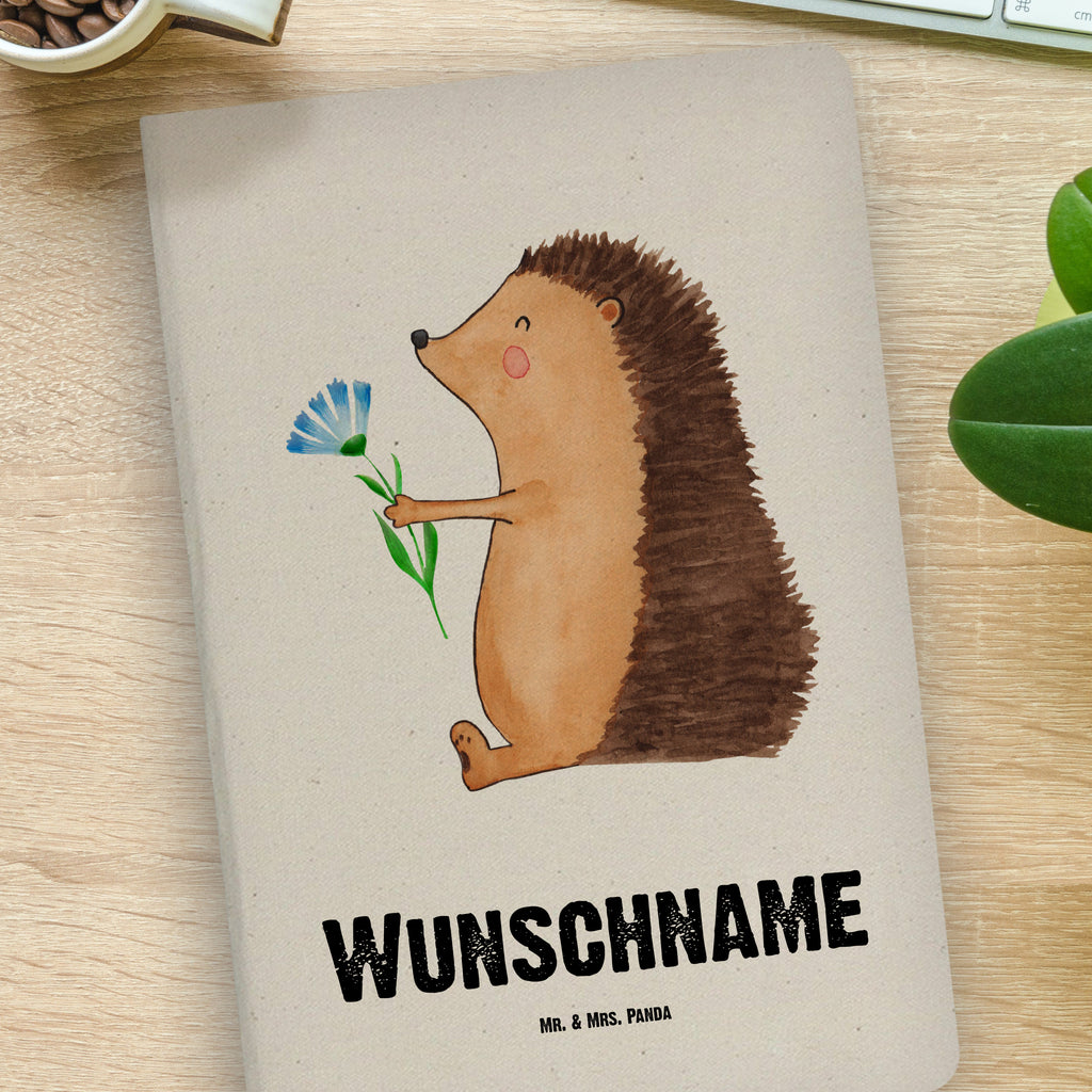 DIN A4 Personalisiertes Notizbuch Igel mit Blume Personalisiertes Notizbuch, Notizbuch mit Namen, Notizbuch bedrucken, Personalisierung, Namensbuch, Namen, Tiermotive, Gute Laune, lustige Sprüche, Tiere, Igel, Gute Besserung, Genesungswünsche, Krankheit, Krankenhaus, krank, Besuch