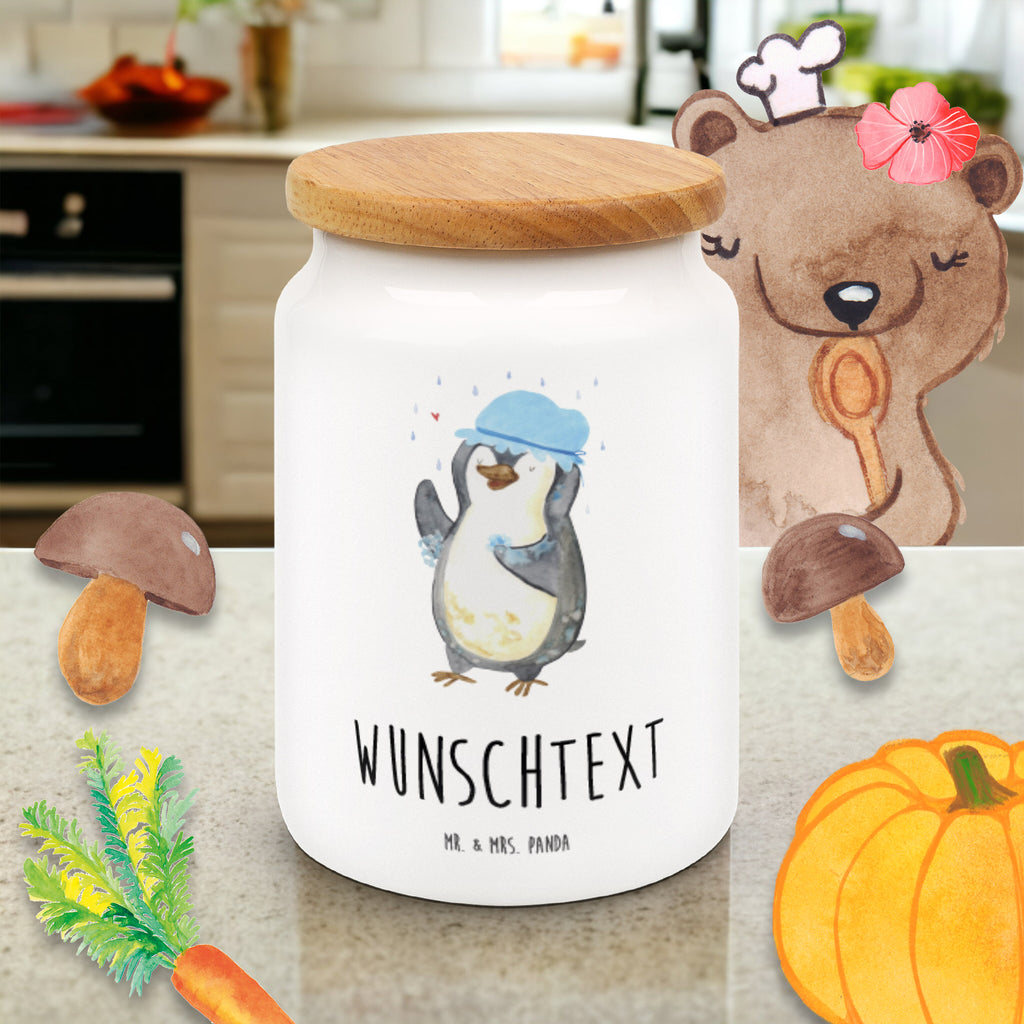 Personalisierte Vorratsdose Pinguin duscht Personalisierte Vorratsdose, Personalisierte Keksdose, Personalisierte Keramikdose, Personalisierte Leckerlidose, Personalisierte Dose, Personalisierter Vorratsbehälter, Personalisierte Aufbewahrungsdose, Pinguin, Pinguine, Dusche, duschen, Lebensmotto, Motivation, Neustart, Neuanfang, glücklich sein