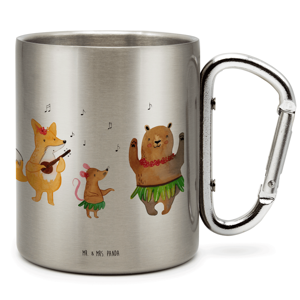 Edelstahlbecher Waldtiere Aloha Edelstahltasse, Karabiner, Edelstahlbecher, Outdoor, Camping, Tasse, Becher, Tiermotive, Gute Laune, lustige Sprüche, Tiere, Wald, Waldtiere, Musik, Aloha, Bär, Hase, Igel, Tanzen, Leben, Lachen