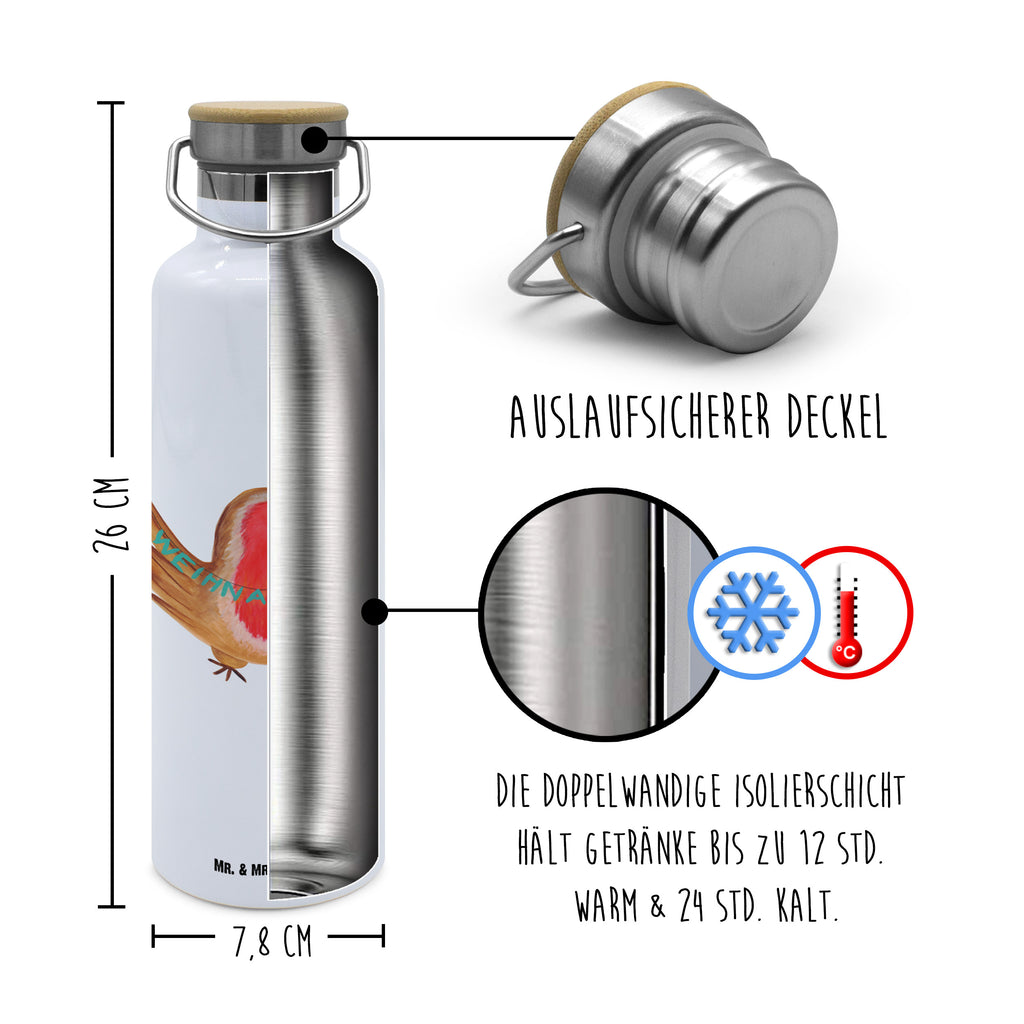 Trinkflasche Rotkehlchen Weihnachten Thermosflasche, Isolierflasche, Edelstahl, Trinkflasche, isoliert, Wamrhaltefunktion, Sportflasche, Flasche zum Sport, Sportlerflasche, Winter, Weihnachten, Weihnachtsdeko, Nikolaus, Advent, Heiligabend, Wintermotiv, Frohe Weihnachten, Weihnachtsmotiv, Weihnachtsgruß, Vogel, xmas