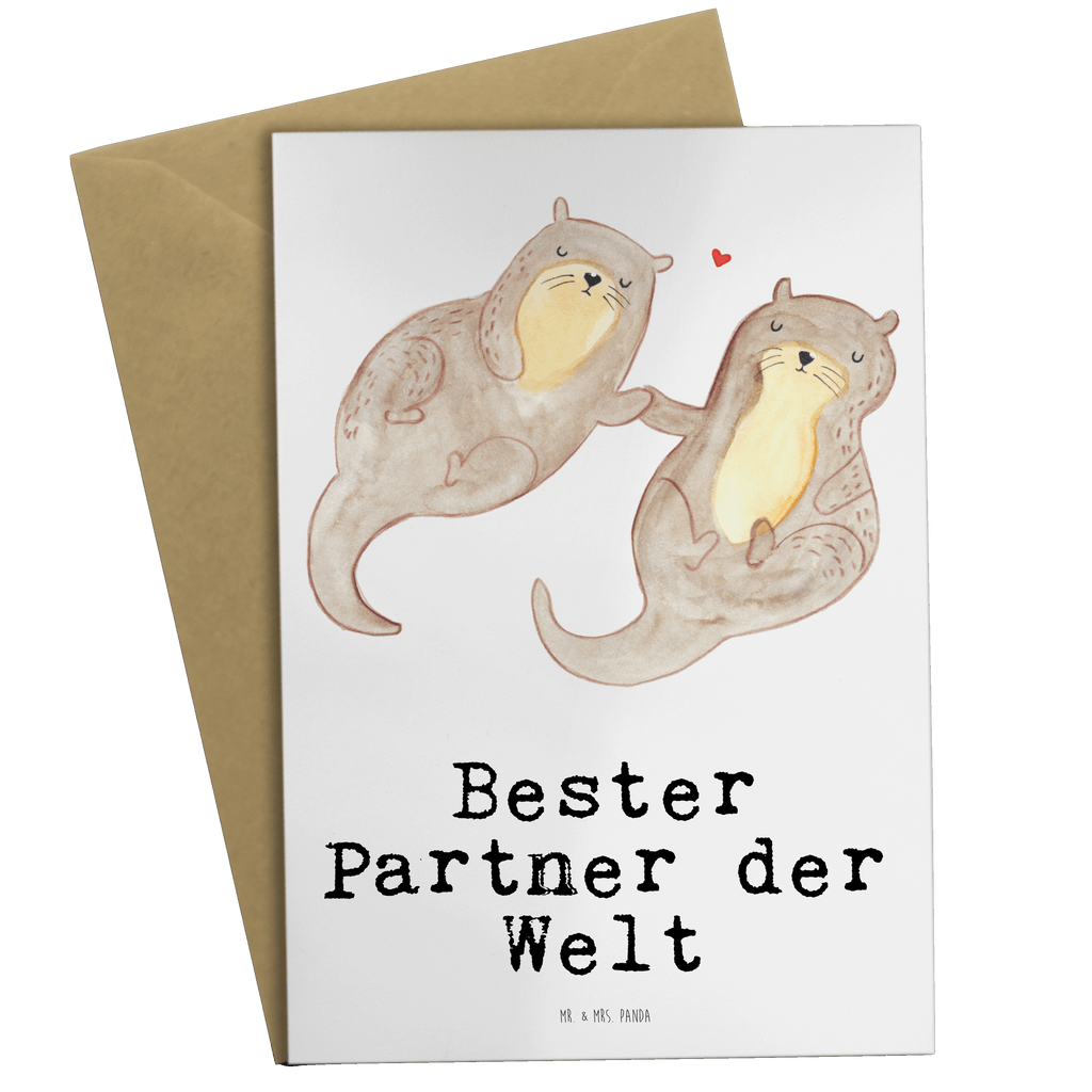 Grußkarte Otter Bester Partner der Welt Grußkarte, Klappkarte, Einladungskarte, Glückwunschkarte, Hochzeitskarte, Geburtstagskarte, Karte, Ansichtskarten, für, Dankeschön, Geschenk, Schenken, Geburtstag, Geburtstagsgeschenk, Geschenkidee, Danke, Bedanken, Mitbringsel, Freude machen, Geschenktipp, Partner, Ehepartner, Mann, Frau, Ehefrau, Ehemann. Freundin, Freund, Lebensgefährte, Paar, Liebe