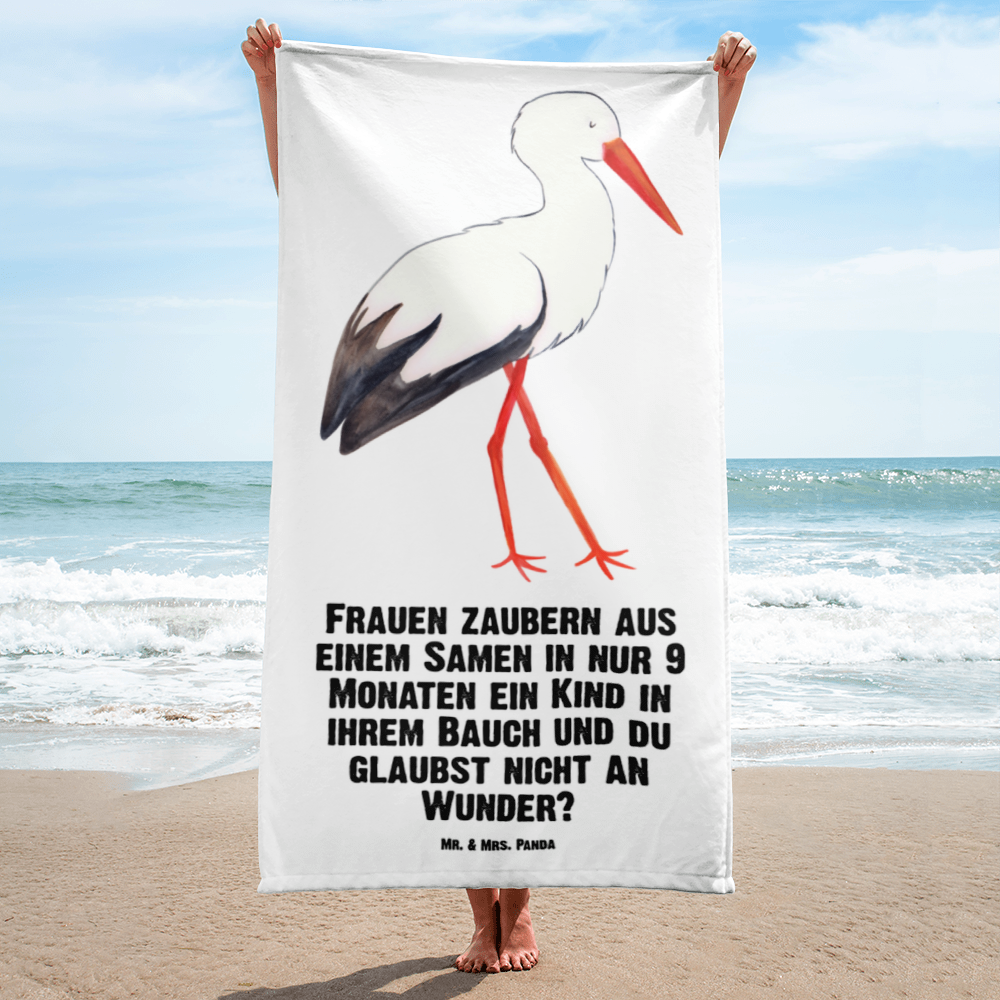 XL Badehandtuch Storch Handtuch, Badetuch, Duschtuch, Strandtuch, Saunatuch, Tiermotive, Gute Laune, lustige Sprüche, Tiere, Storch, Störche, Schwangerschaft, Geburt, Mutter, Mütter, Mutter werden, Schwanger, Babybauch, Baby