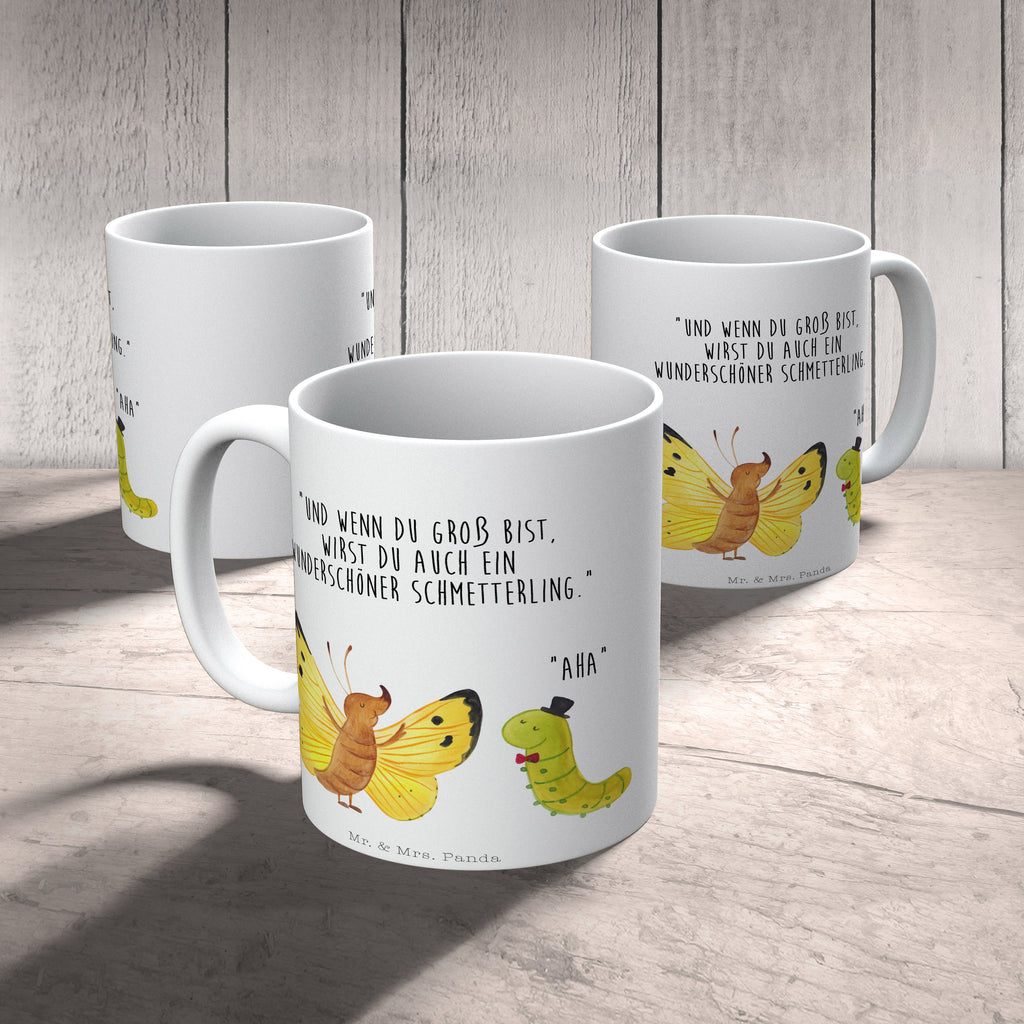 Tasse Raupe & Schmetterling Tasse, Kaffeetasse, Teetasse, Becher, Kaffeebecher, Teebecher, Keramiktasse, Porzellantasse, Büro Tasse, Geschenk Tasse, Tasse Sprüche, Tasse Motive, Kaffeetassen, Tasse bedrucken, Designer Tasse, Cappuccino Tassen, Schöne Teetassen, Tiermotive, Gute Laune, lustige Sprüche, Tiere, Raupe, Schmetterling, Zitronenfalter, Entwicklung, Erwachsen werden, Kokon, Hut, Hütchen, Schönheit, Aufwachsen