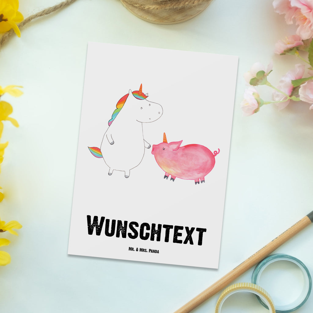 Personalisierte Postkarte Einhorn + Schweinhorn Postkarte mit Namen, Postkarte bedrucken, Postkarte mit Wunschtext, Postkarte personalisierbar, Geschenkkarte mit Namen, Grußkarte mit Namen, Karte mit Namen, Einladung mit Namen, Ansichtskarte mit Namen, Geschenkkarte mit Wunschtext, Grußkarte mit Wunschtext, Karte mit Wunschtext, Einladung mit Wunschtext, Ansichtskarte mit Wunschtext, Einhorn, Einhörner, Einhorn Deko, Pegasus, Unicorn, Freundschaft, Schweinhorn, Schwein, Freundin, Schweinchen