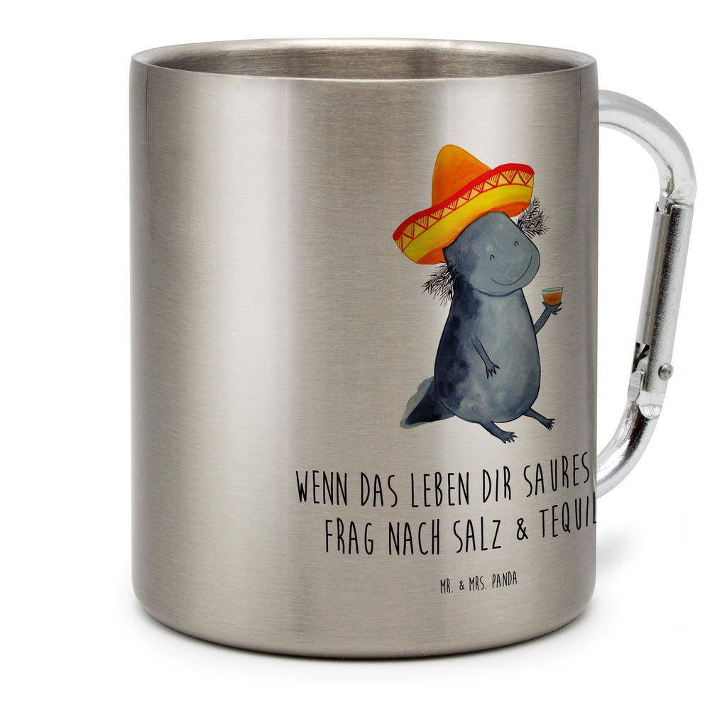 Edelstahlbecher Axolotl Tequila Edelstahltasse, Karabiner, Edelstahlbecher, Outdoor, Camping, Tasse, Becher, Axolotl, Molch, Mexico, Mexiko, Sombrero, Zitrone, Tequila, Motivation, Spruch, Schwanzlurch, Lurch, Lurche, Axolot, Feuerdrache, Feuersalamander