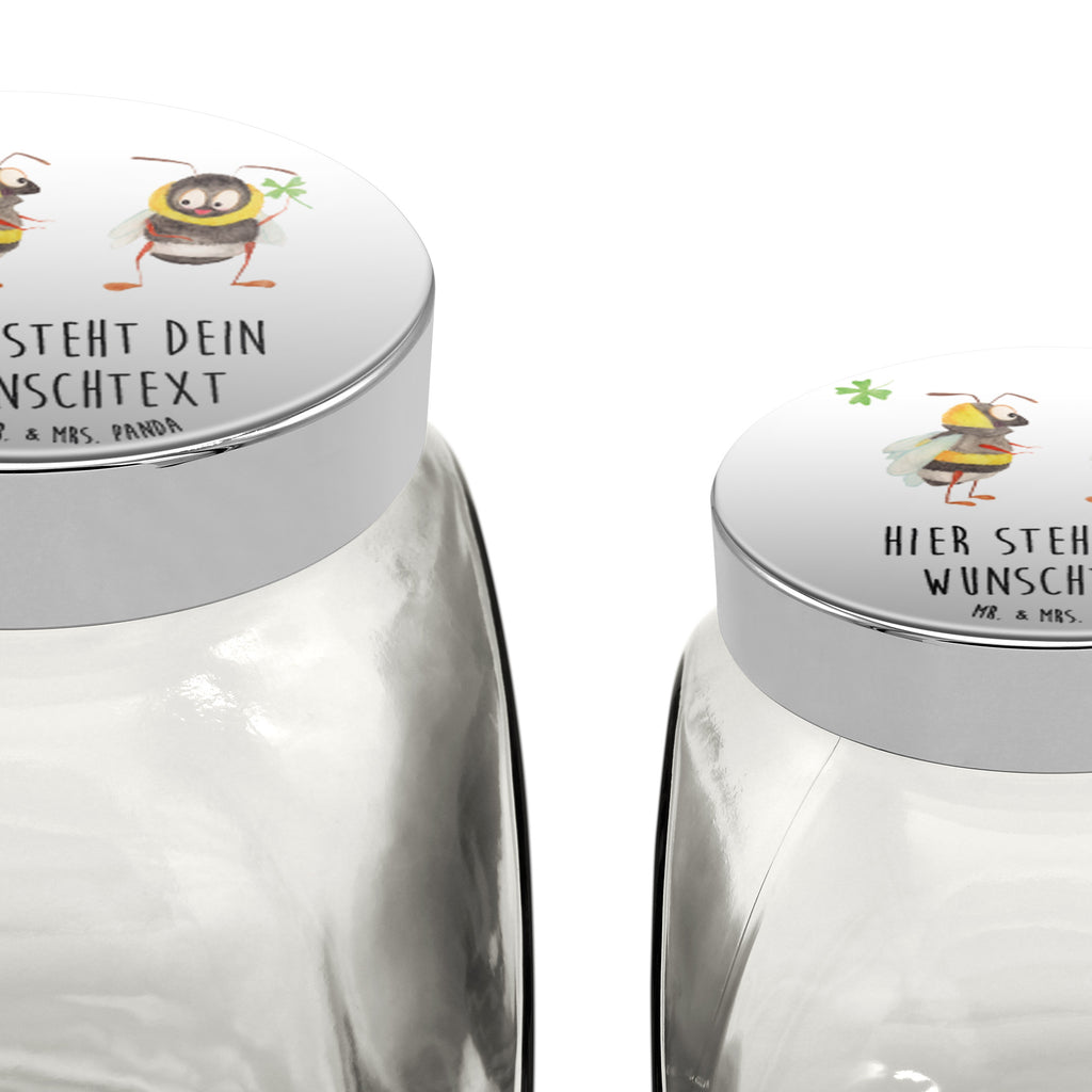 Personalisiertes Bonbonglas Hummeln mit Kleeblatt Vorratsdose, Vorratsbehälter, Süßigkeitenglas, Süßigkeitendose, Kaffeedose, Müslidose, Teedose, Keksbehälter, Keksedose, Glasdose, Glasbälter, Vorratsglas, Küchenbehälter, Aufbewahrungsdose, Aufbewahungsglas, Gewürzdose, Küchenorganizer, Snackdose, Tiermotive, Gute Laune, lustige Sprüche, Tiere, Hummel, Biene, Spruch positiv, Biene Deko, Spruch schön, glücklich sein, glücklich werden, Spruch fröhlich