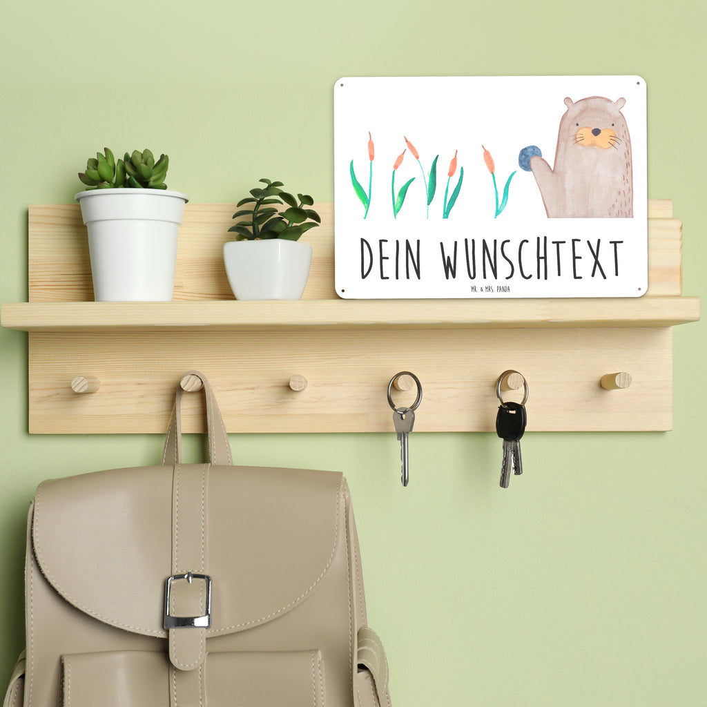 Personalisiertes Blechschild Otter Stein Blechschild, Metallschild, Geschenk Schild, Schild, Magnet-Metall-Schild, Deko Schild, Wandschild, Wand-Dekoration, Türschild, Otter, Fischotter, Seeotter, Otter Seeotter See Otter