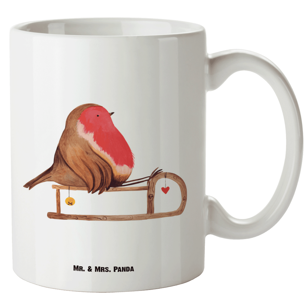 XL Tasse Rotkehlchen Schlitten XL Tasse, Große Tasse, Grosse Kaffeetasse, XL Becher, XL Teetasse, spülmaschinenfest, Jumbo Tasse, Groß, Winter, Weihnachten, Weihnachtsdeko, Nikolaus, Advent, Heiligabend, Wintermotiv, Schlitten, Vogel