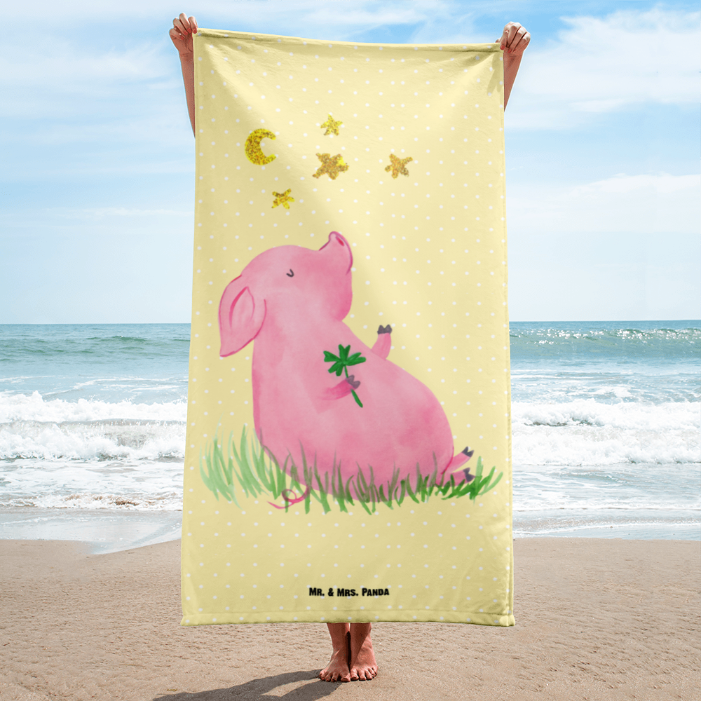 XL Badehandtuch Schwein Glück Handtuch, Badetuch, Duschtuch, Strandtuch, Saunatuch, Tiermotive, Gute Laune, lustige Sprüche, Tiere, Glücksschwein. Glück, Schwein, Schweinchen, Sterne, Sernchen, Ziele, Träume, Motivation, Glücksbringer