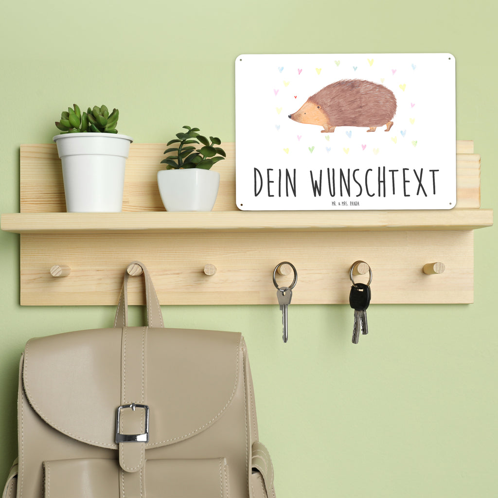 Personalisiertes Blechschild Igel Herzen Blechschild, Metallschild, Geschenk Schild, Schild, Magnet-Metall-Schild, Deko Schild, Wandschild, Wand-Dekoration, Türschild, Tiermotive, Gute Laune, lustige Sprüche, Tiere, Liebe, Herz, Herzen, Igel, Vertrauen, Kuss, Leben