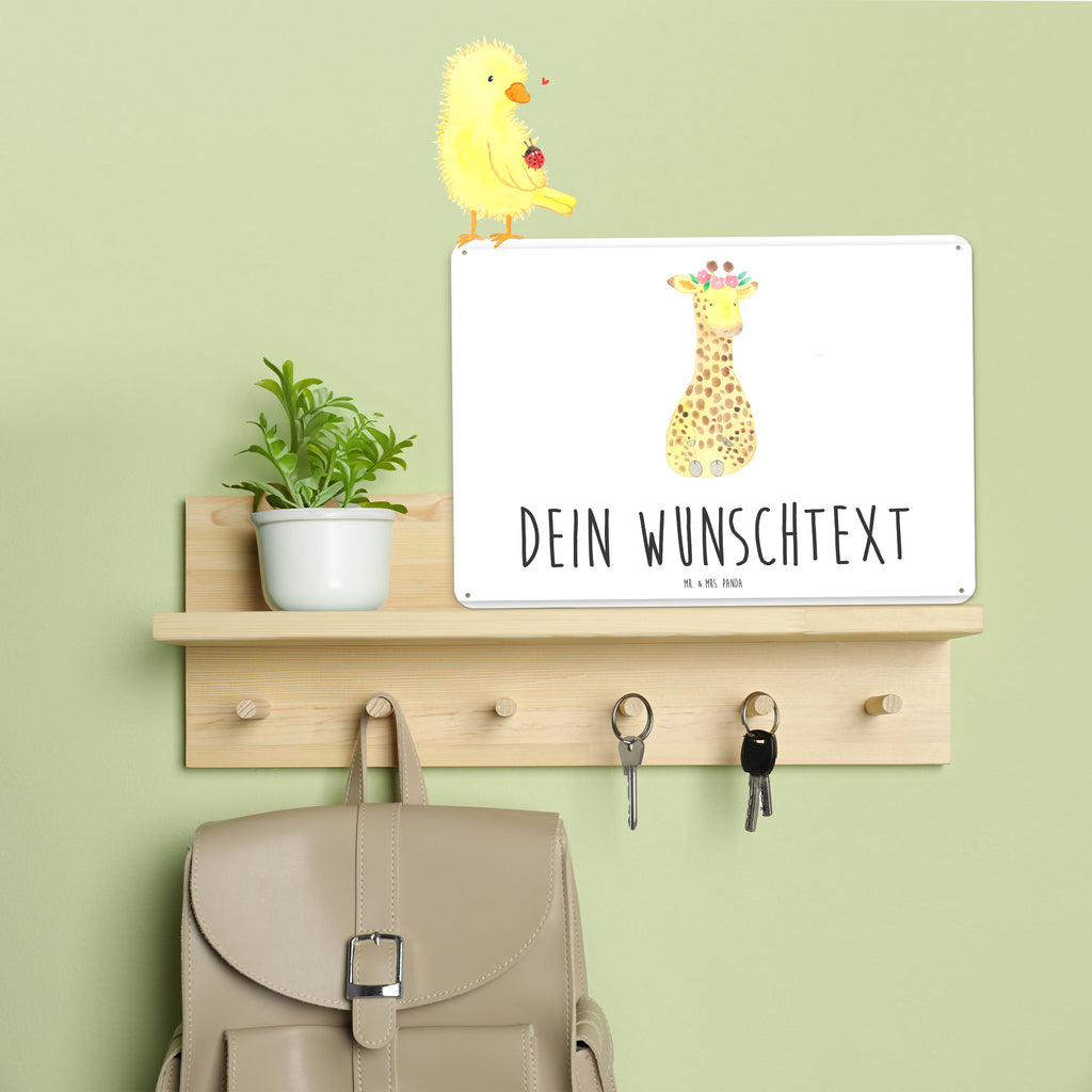 Personalisiertes Blechschild Giraffe Blumenkranz Blechschild, Metallschild, Geschenk Schild, Schild, Magnet-Metall-Schild, Deko Schild, Wandschild, Wand-Dekoration, Türschild, Afrika, Wildtiere, Giraffe, Blumenkranz, Abenteurer, Selbstliebe, Freundin