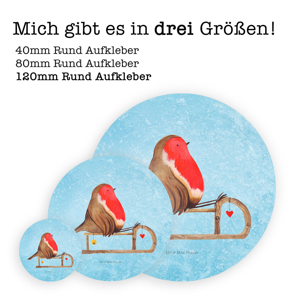 Rund Aufkleber Rotkehlchen Schlitten Sticker, Aufkleber, Etikett, Winter, Weihnachten, Weihnachtsdeko, Nikolaus, Advent, Heiligabend, Wintermotiv, Schlitten, Vogel