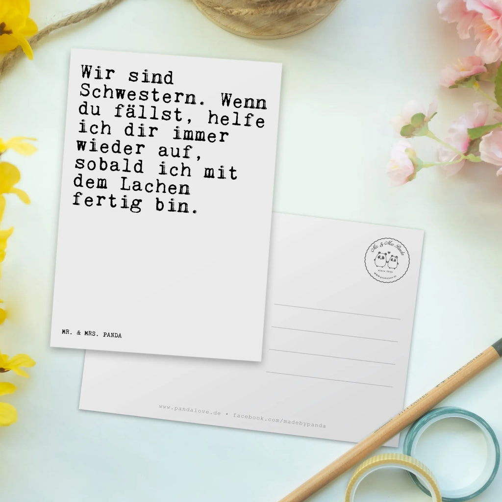 Postkarte Sprüche und Zitate Wir sind Schwestern. Wenn du fällst, helfe ich dir immer wieder auf, sobald ich mit dem Lachen fertig bin. Postkarte, Karte, Geschenkkarte, Grußkarte, Einladung, Ansichtskarte, Geburtstagskarte, Einladungskarte, Dankeskarte, Ansichtskarten, Einladung Geburtstag, Einladungskarten Geburtstag, Spruch, Sprüche, lustige Sprüche, Weisheiten, Zitate, Spruch Geschenke, Spruch Sprüche Weisheiten Zitate Lustig Weisheit Worte