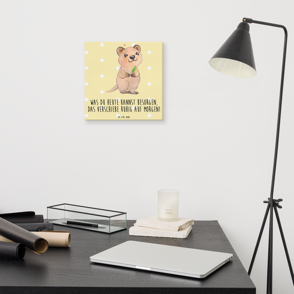 Leinwand Bild Quokka Happy Leinwand, Bild, Kunstdruck, Wanddeko, Dekoration, Tiermotive, Gute Laune, lustige Sprüche, Tiere, Quokka, Verschieben, Aufschieberitis, Lustiger Spruch, Niedliches Tier, Dinge erledigen