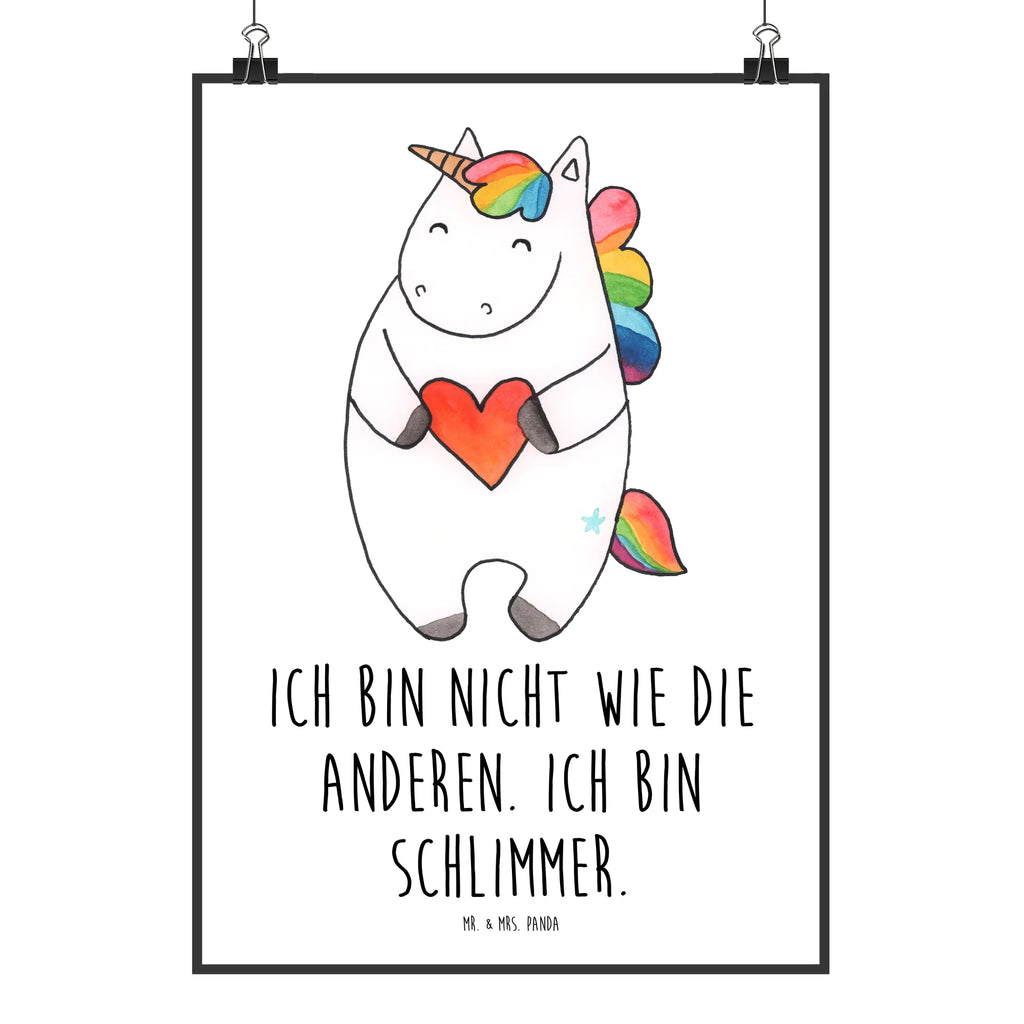 Poster Einhorn Herz Poster, Wandposter, Bild, Wanddeko, Küchenposter, Kinderposter, Wanddeko Bild, Raumdekoration, Wanddekoration, Handgemaltes Poster, Mr. & Mrs. Panda Poster, Designposter, Kunstdruck, Posterdruck, Einhorn, Einhörner, Einhorn Deko, Unicorn, Herz, schlimm, böse, witzig, lustig, Freundin, anders, bunt