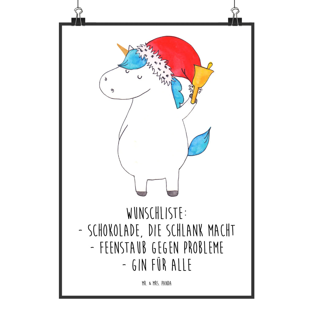 Poster Einhorn Weihnachtsmann Poster, Wandposter, Bild, Wanddeko, Küchenposter, Kinderposter, Wanddeko Bild, Raumdekoration, Wanddekoration, Handgemaltes Poster, Mr. & Mrs. Panda Poster, Designposter, Kunstdruck, Posterdruck, Einhorn, Einhörner, Einhorn Deko, Unicorn, Gin, Schokolade, Schoki, Weihnachten, Weihnachtsmann, Nikolaus, Wunschzettel, Wunschliste, Feenstaub