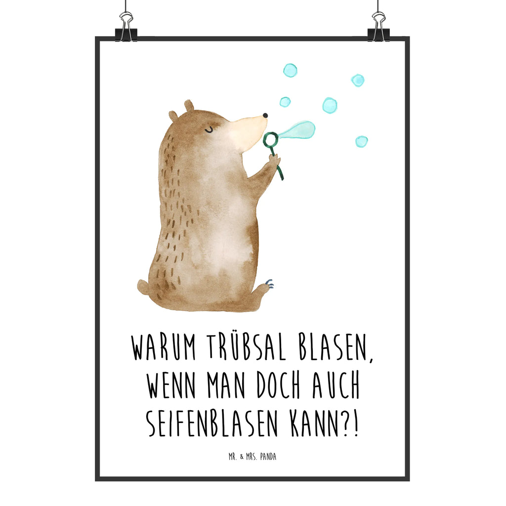 Poster Bär Seifenblasen Poster, Wandposter, Bild, Wanddeko, Küchenposter, Kinderposter, Wanddeko Bild, Raumdekoration, Wanddekoration, Handgemaltes Poster, Mr. & Mrs. Panda Poster, Designposter, Kunstdruck, Posterdruck, Bär, Teddy, Teddybär, Seifenblasen Bär Lustig Sein Glücklich Traurig Happy