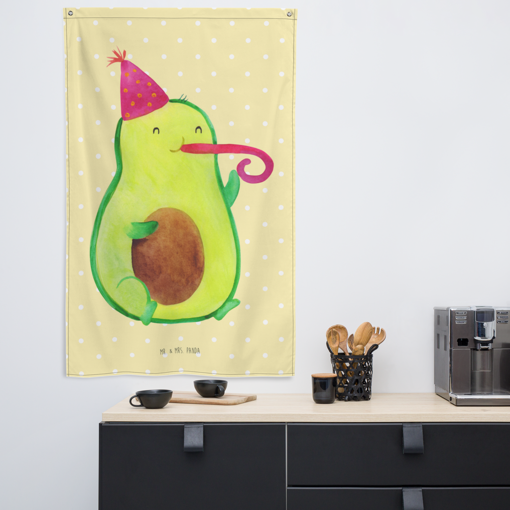 Wandteppich Avocado Partyhupe Wandbehang, Dekoration, Boho, Wandteppich, Wandtuch, Wanddeko, Tapisserie, Tapestry, Wandbild, Textil-Kunst, Schmuck-Wandbehang, Wand Deko, Kinderzimmer, Kinderzimmer Wand, Kinderzimmer Deko, Kinderzimmer Wanddeko, Avocado, Veggie, Vegan, Gesund, Party, Feierlichkeit, Feier, Fete, Geburtstag, Gute Laune, Tröte