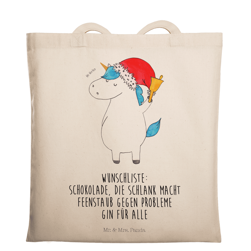 Tragetasche Einhorn Weihnachtsmann Beuteltasche, Beutel, Einkaufstasche, Jutebeutel, Stoffbeutel, Tasche, Shopper, Umhängetasche, Strandtasche, Schultertasche, Stofftasche, Tragetasche, Badetasche, Jutetasche, Einkaufstüte, Laptoptasche, Einhorn, Einhörner, Einhorn Deko, Pegasus, Unicorn, Gin, Schokolade, Schoki, Weihnachten, Weihnachtsmann, Nikolaus, Wunschzettel, Wunschliste, Feenstaub