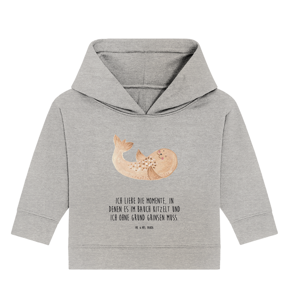 Organic Baby Hoodie Robbe Liegen Baby Kapuzenshirt, Baby Kapuzensweatshirt, Baby Hoodie, Baby Pullover, Tiermotive, Gute Laune, lustige Sprüche, Tiere, Robbe, Robben, Seehund, Strand, Meerestier, Ostsee, Nordsee, Lachen, Freude